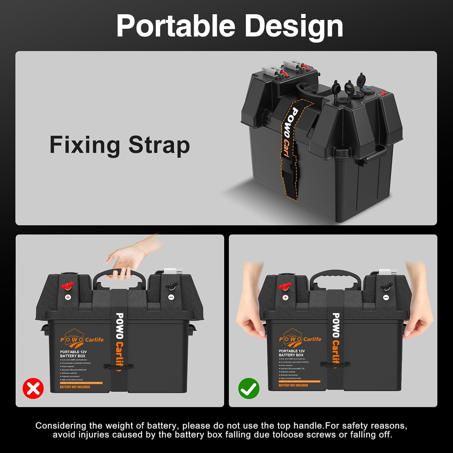 Smart Battery Box Power Center with USB and DC Ports, Group 24-31 Battery Box for RV, Trailer, Boat, Lifepo4, Lithium image number 4