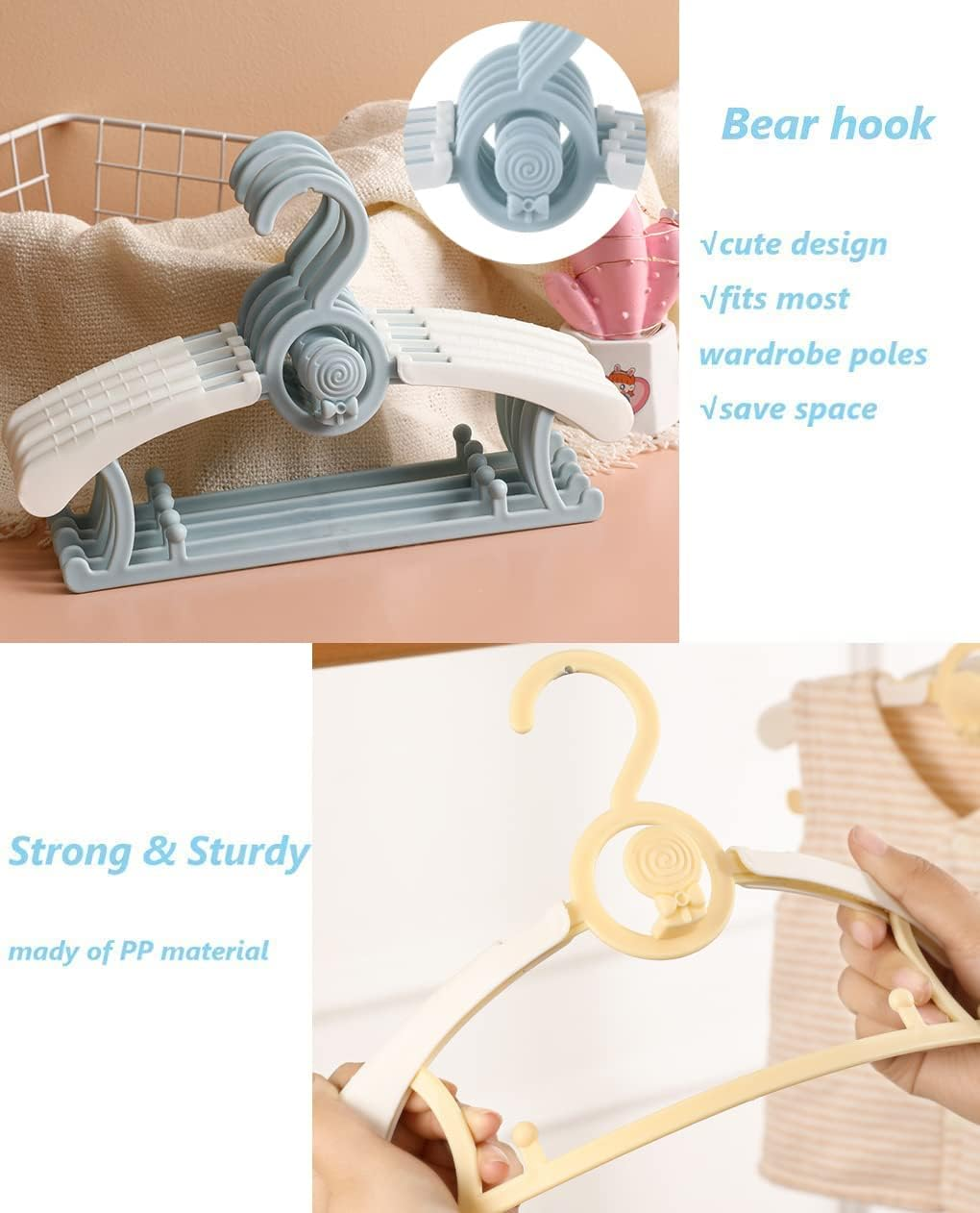 Baby Nursery Closet Hangers, Ultra-Thin Non-Slip Laundry Infant Pant Hangers for Newborn Clothes - 20Pcs Colorful Gifts - Adjustable Children Coat Hanger for Girl Boy Toddler Kids Child image number 6