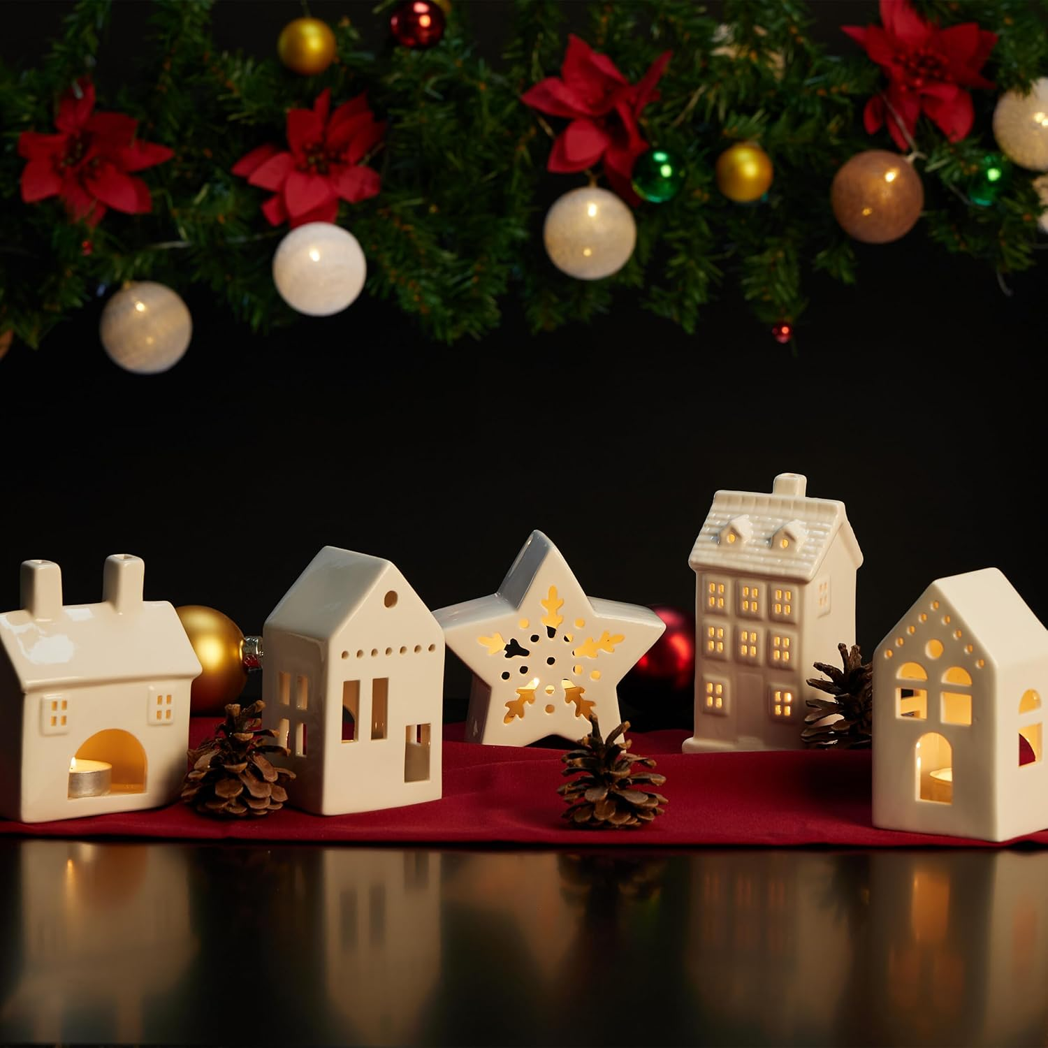 Relaxdays Ceramic Tea Light House, Light House for 1 Tea Light, H X W X D: 14.5 X 7 X 6 Cm, Tea Light Holder House, White image number 5