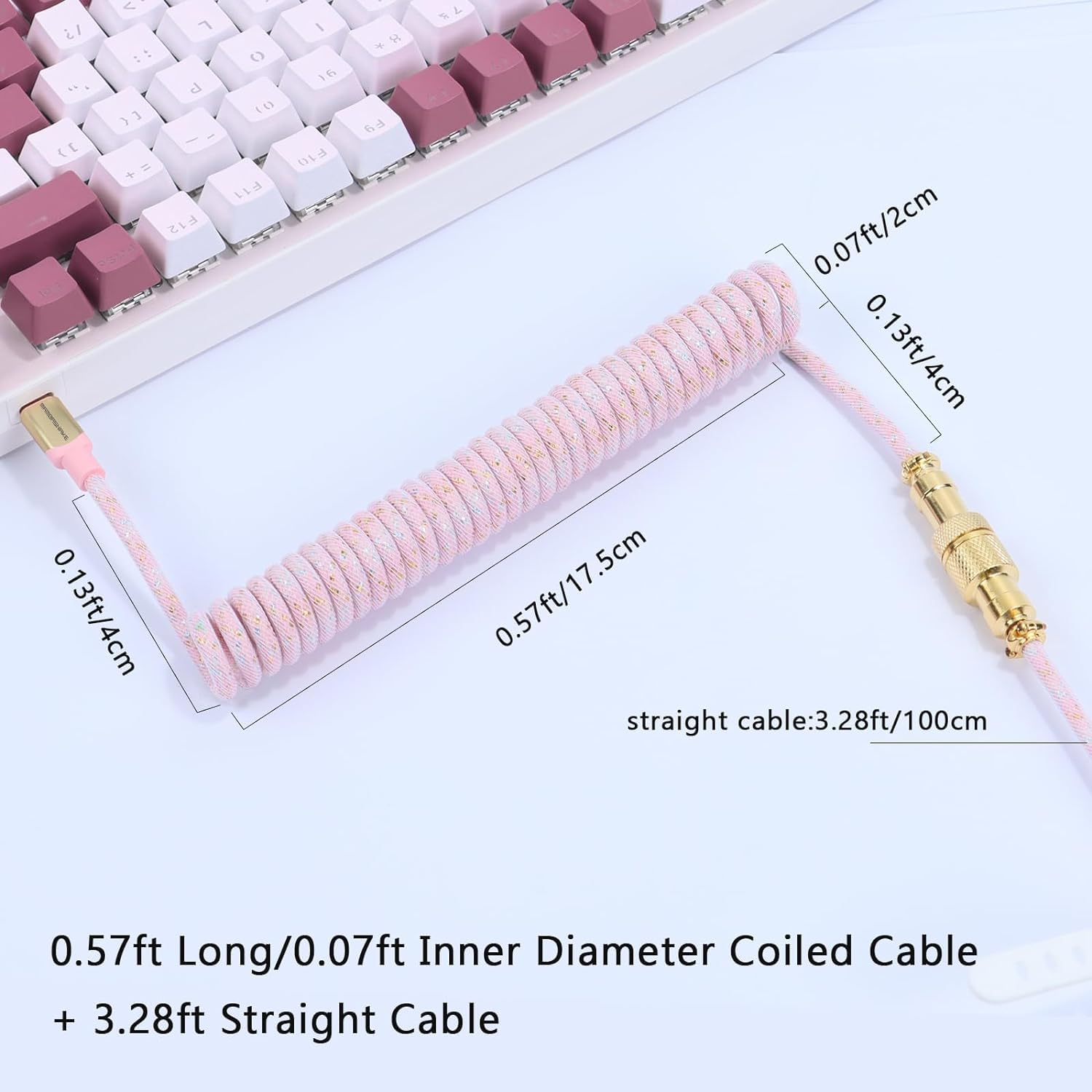 ATTACK SHARK Custom Coiled USB C to a Cable for Gaming Keyboard,Double-Sleeved Starlight Braided Cable with Detachable Metal Aviator 24K Gold Connector 1.7M-2.2M for Phone/Ps4/Android/Xbox-(Pink) - Gray image number 6