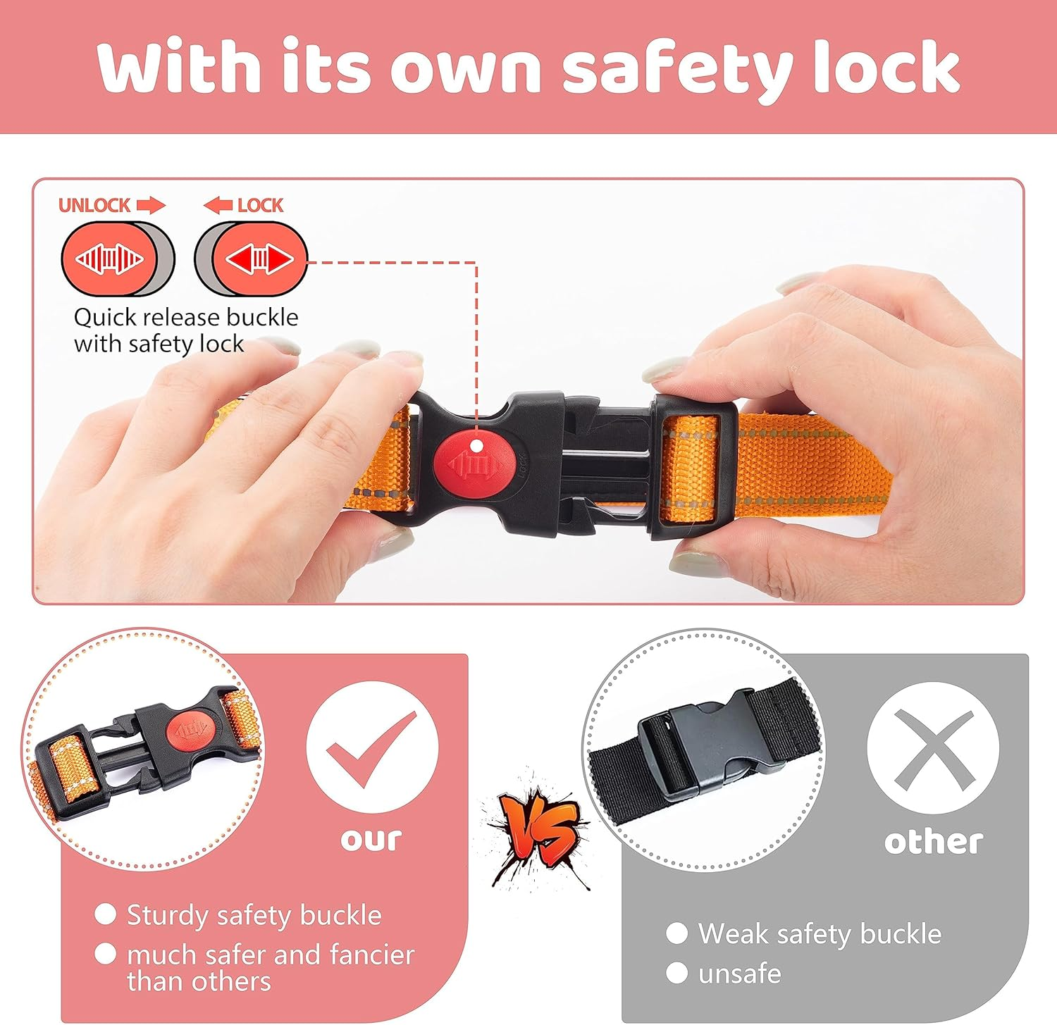 Reflective Nylon Dog Collar with Safety Buckle, Adjustable Pet Collars with Soft Neoprene Padding (Orange, M) image number 2