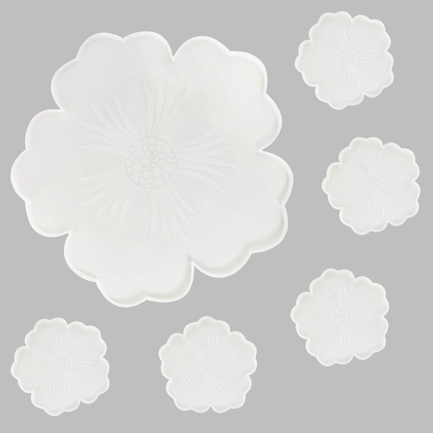Flower Silicone Resin Moulds 6Pcs - 1Pc Large Resin Tray Moulds and 5Pcs Coaster Moulds 3D Design for DIY Epoxy Resin Casting Craft, Home Decoration image number 5