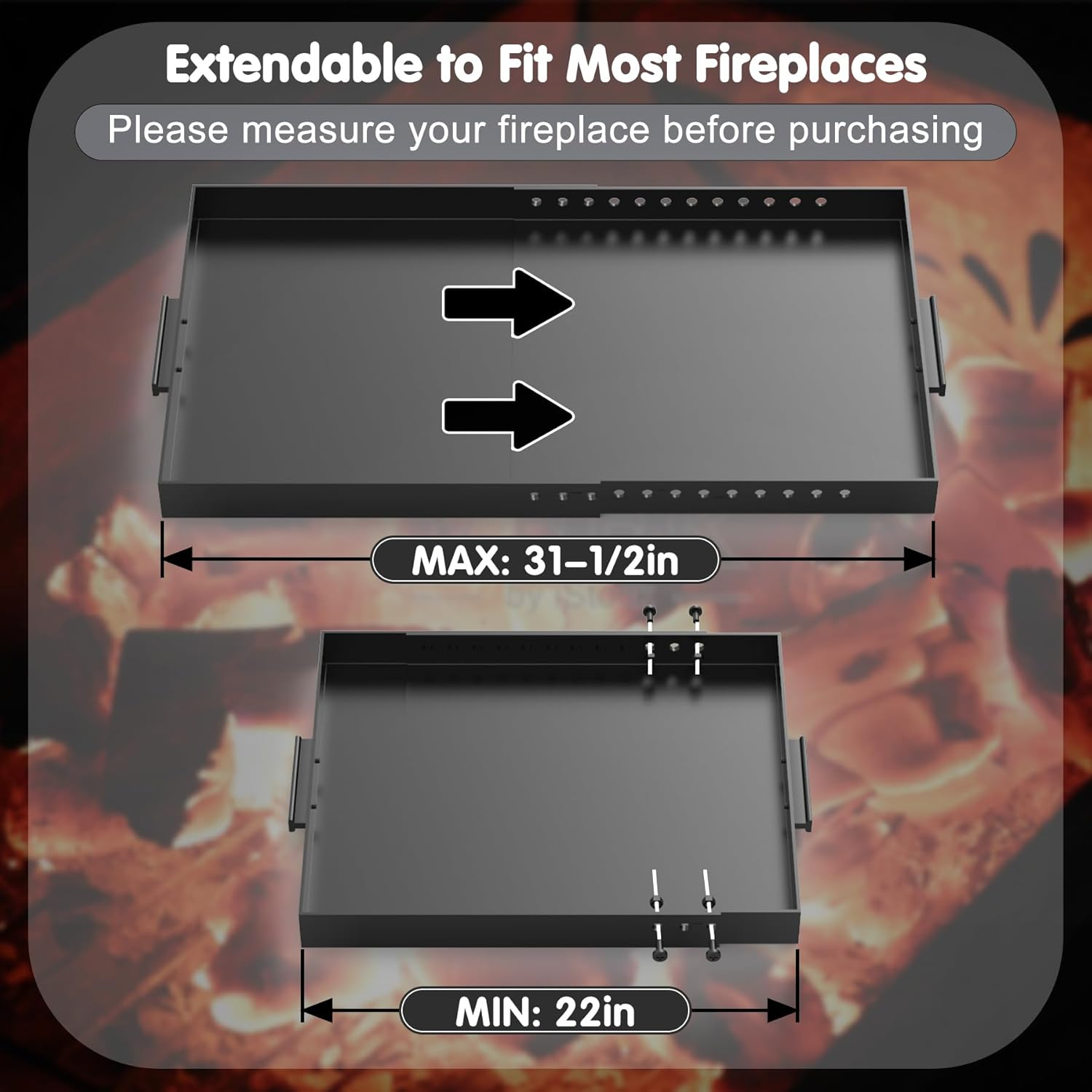 Air Jade Expandable Fireplace Tray, Galvanized Steel Ash Pan with Handles for Collecting Ash, Adjustable up to 31.5" X 15" Ember Holder Fireplace Pan, Black, Rectangle