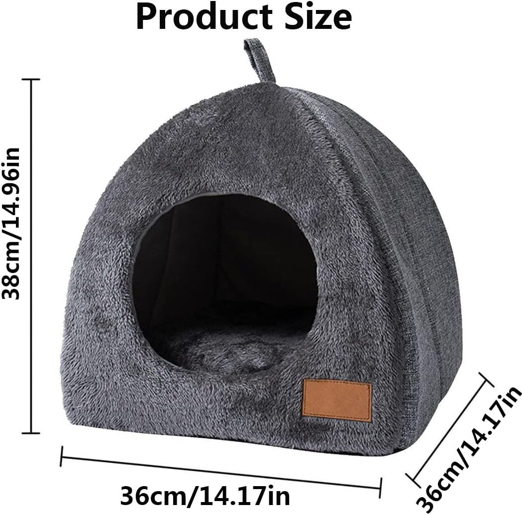 2 in 1 Foldable Cat Bed, Cat House for Indoor Kitten and Small Dog, Self-Warming Indoor Cats Cave with Removable Cushioned Pillow, Triangle Cat Cave Bed image number 4