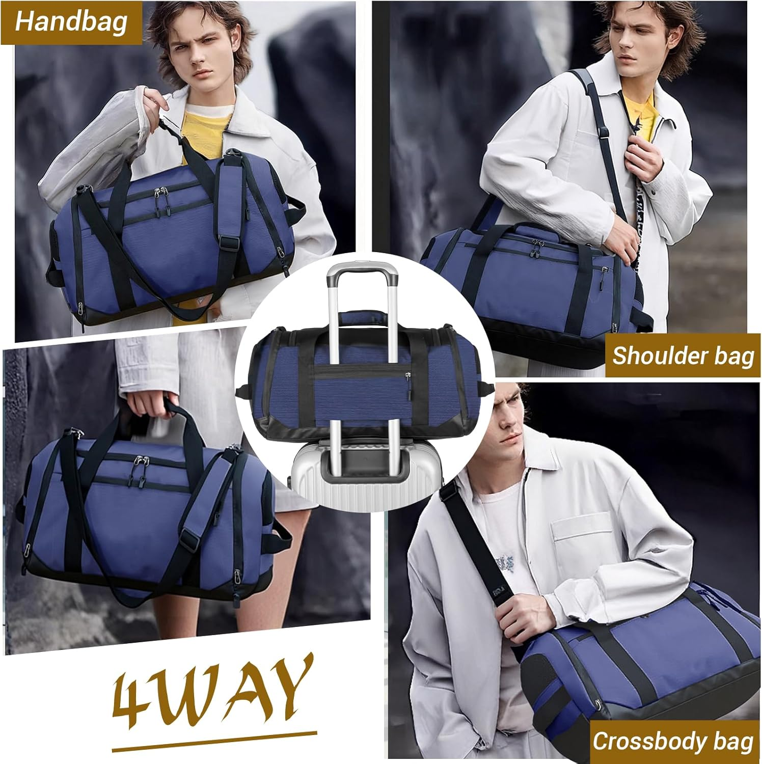 FALAZAR Duffle Bag for Men Women 40L Waterproof Travel Duffel Bag with Shoes Compartment Lightweight Sport Gym Bag with Wet Pocket Weekender Overnight Bags,Blue - Blue image number 4