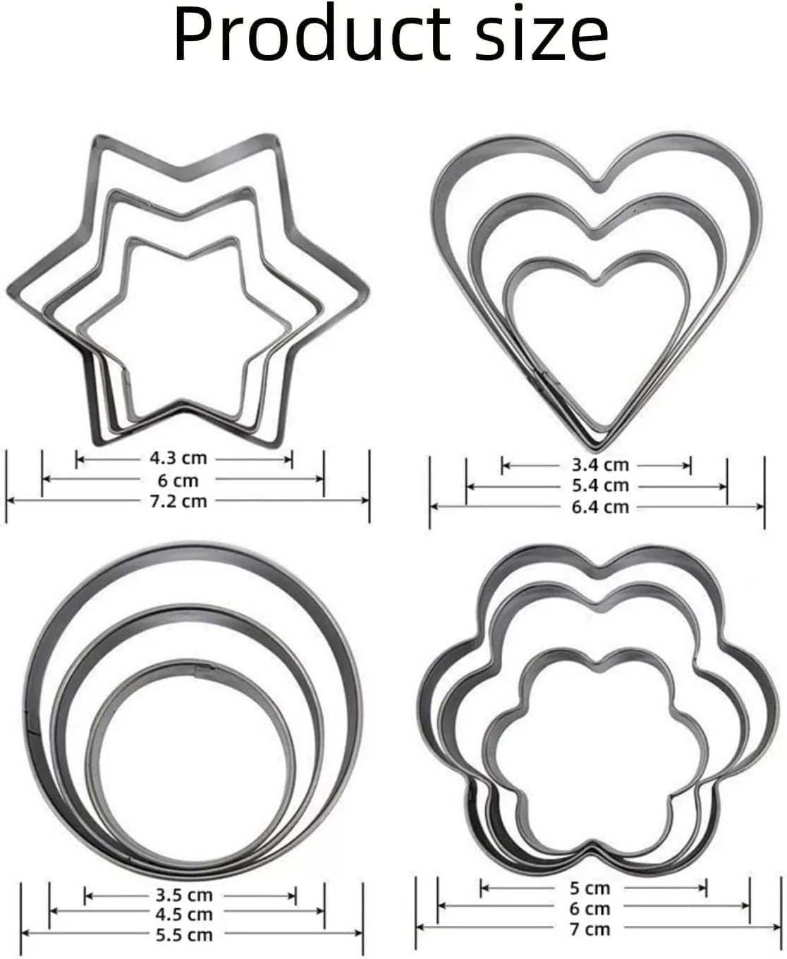 Cookie Cutter,12 PCS Heart Star Circle Flower Shaped Stainless Steel Cookie Cutter for Baking Mold Cutting Mould Cookie Pastry Fruit image number 6