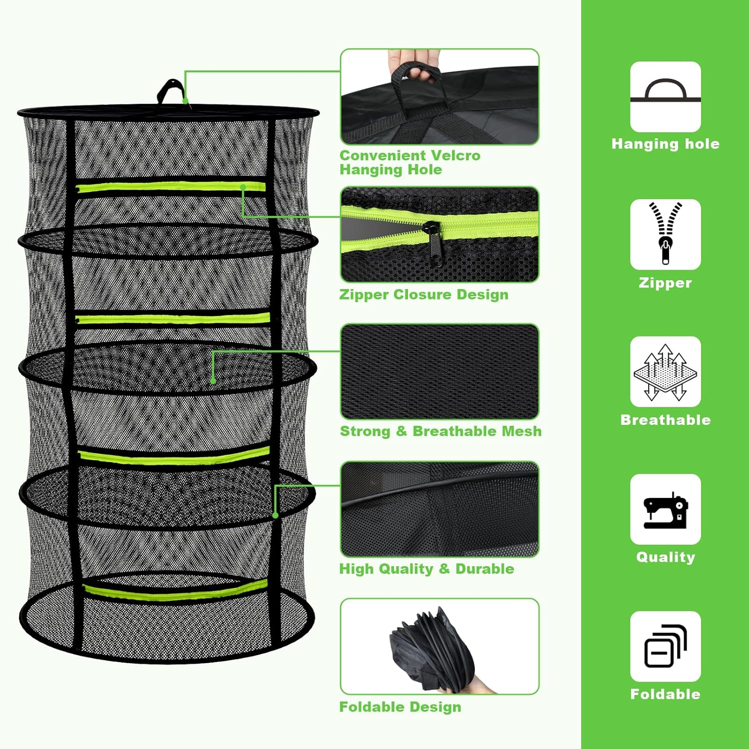 MEKOLIFE Herb Drying Rack - Mesh Drying Rack - Herb Drying Rack Hanging with Green Zipper & Garden Pruning Shears for Drying Herb - Hanging Drying Rack - Plant Drying Rack (6 Layers) image number 5