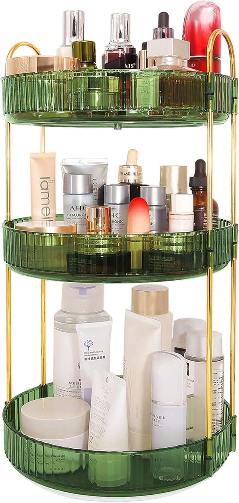 VNIMTI Skincare Organisers 360 Rotating, 3 Tier Makeup Organiser Countertop, Spinning Cosmetics Organiser Display Cases, Beauty Storage for Vanity, Countertop, Bathroom (Clear-3 Tier)