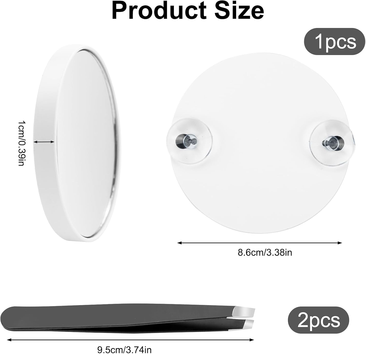 30X Magnifying Mirror, 3.5 Inches Magnifying Mirror with Suction Cup and 2Pcs Tweezers, Stick on Shower Mirror Travel Pocket Magnifying Mirror Plucking Eyebrows Mirror Set -White - White image number 3