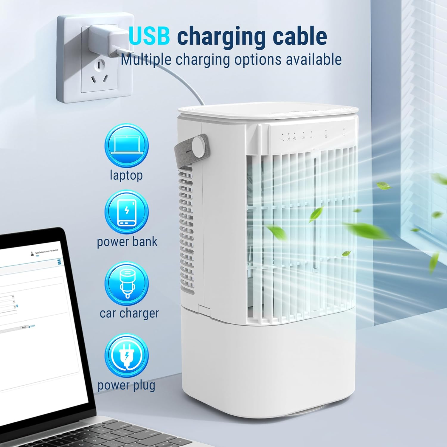 Portable Air Conditioner Fan,4-In-1 Portable Windowless Air Conditioners,3-Speed Evaporative Air Cooler with 7 Color Lights,Swamp Cooler with 1000ML Water Tank,Desktop Mini Cooler (White) image number 1