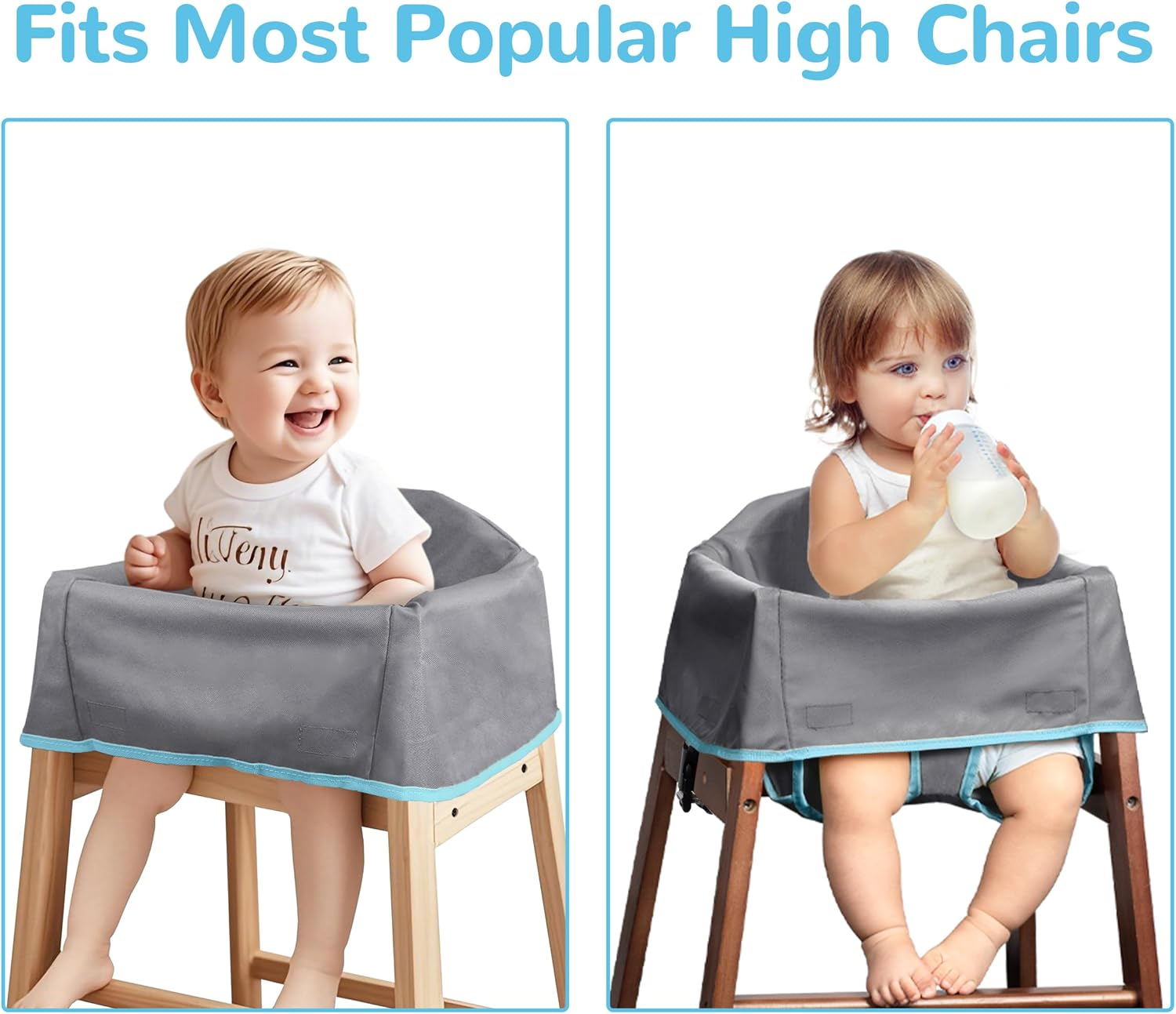 Dual-Belt Baby High Chair Cover, Upgrade Version, for Wooden or Restaurant High Chair, Sturdy and Robust Material, Waterproof Washable Stain and Slip Resistant, Gray - Gray image number 3