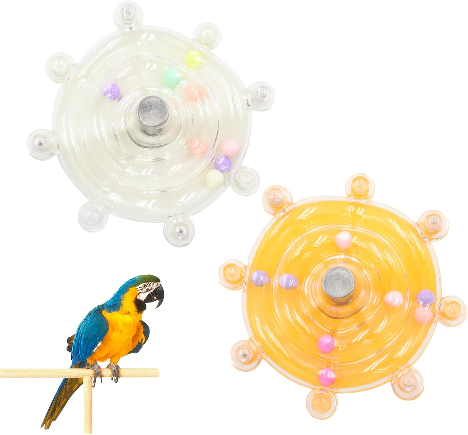 2 Colors Bird Toys for Parrots, Small Bird Cage Toys with Spinning Rattle, Hanging Roller Parakeet Cage Accessories for Chewing Exercise, Budgie Entertainment (Pink and Blue)