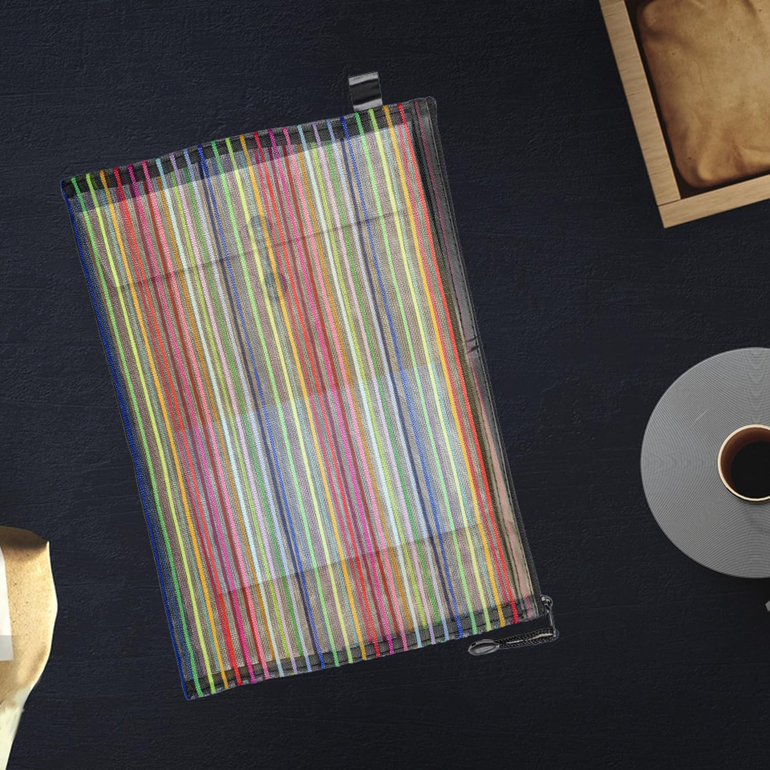 Set of 6 A4 Zipper Mesh Pouch Wallets, Snap Closure Folders for Office Supplies, Cosmetics, and Travel Accessories in 6 Vibrant Colors (Yellow, Green, Blue, Purple, Black, Red) image number 5