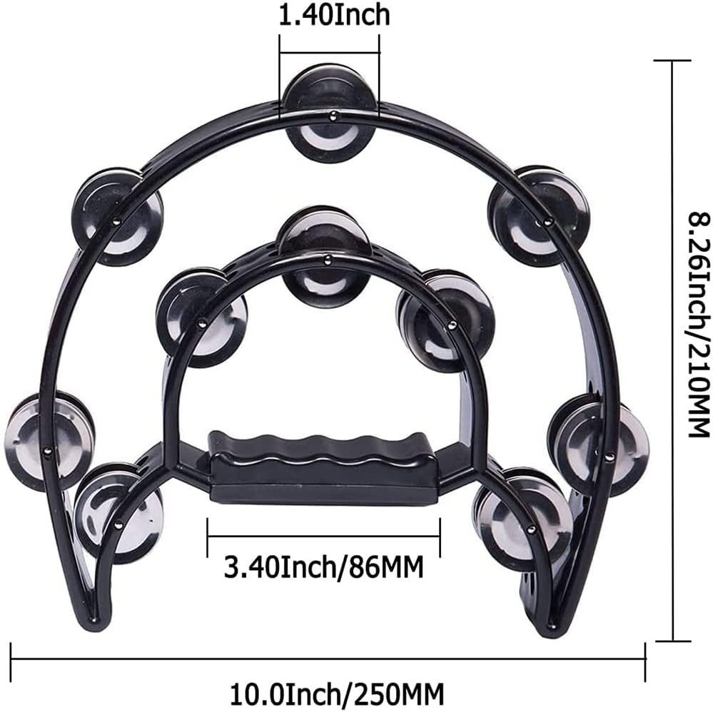 Qeunrtiy 2Pack 10 Inch Double Tambourine for Adult,Half Moon Musical Tambourine 20 Metal Jingles Hand Percussion Drum image number 3
