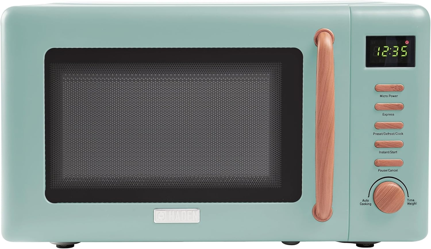 Haden Dorchester Green Microwave Oven - 20L 800W Microwave, Digital Controls, 5 Power Levels - Ideal Countertop Microwave with Wood Effect Finish, Small Kitchen Space image number 4