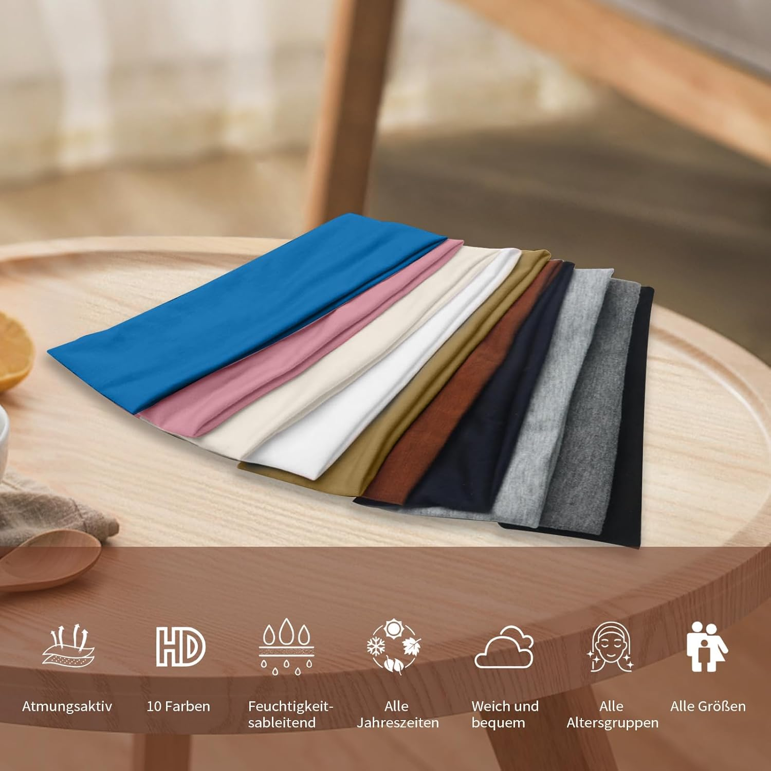 Women'S Headband Set of 10 Sports Hair Bands - Elastic Non-Slip Cotton Headband for Yoga Fitness in 10 Colours image number 5