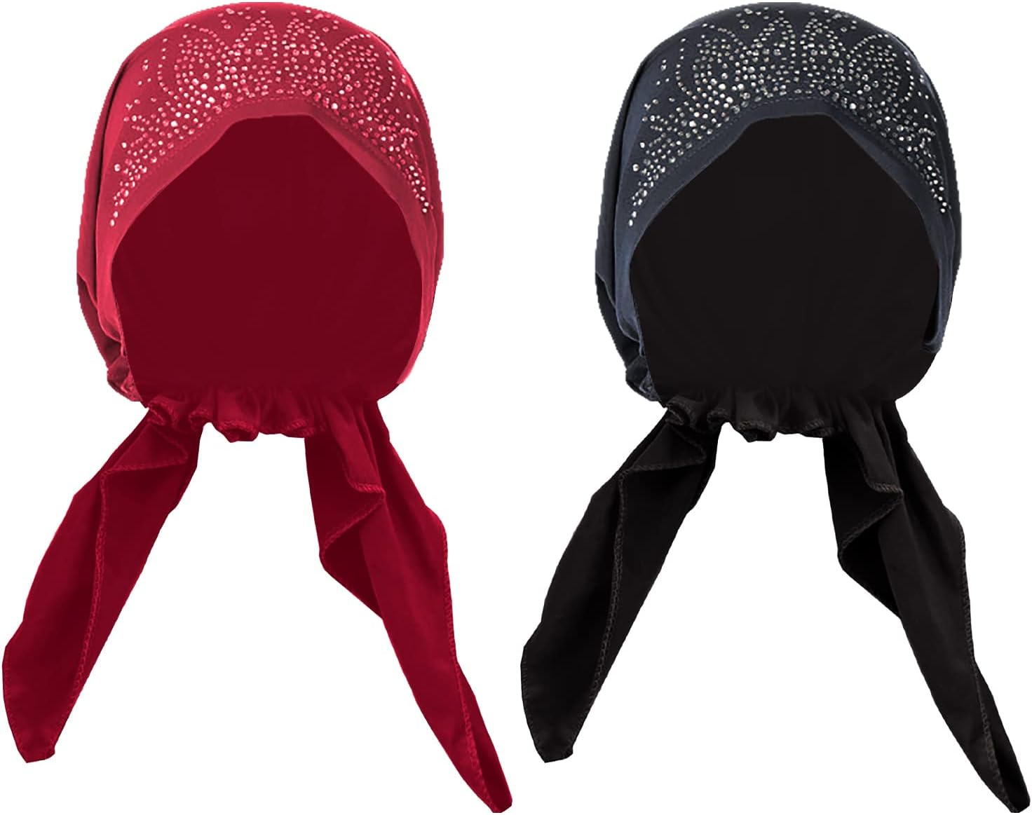 Woman'S Chemo Hat Crystal Pleated Stretchy Turban Cap Beanie Bandana Skull Cap Ethnic Head Wrap Hat Headscarf for Cancer Patients,Alopecia Hair Loss - Black image number 2