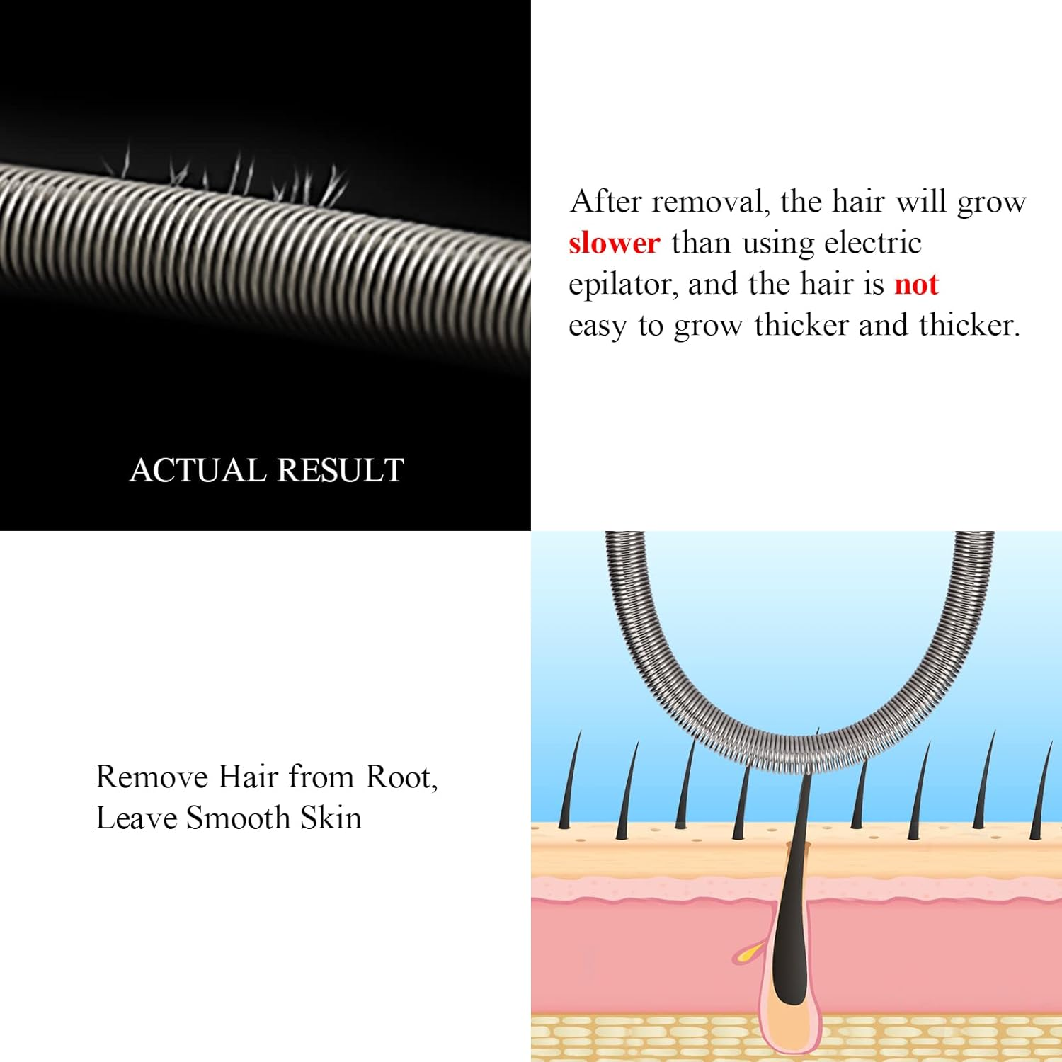 Spring Hair Remover - 4 Pack Stainless Steel Spring Epilator - Facial Hair Remover for Women Face, Chin Hair, Upper Lip Hair, Women Mustache - Red image number 6