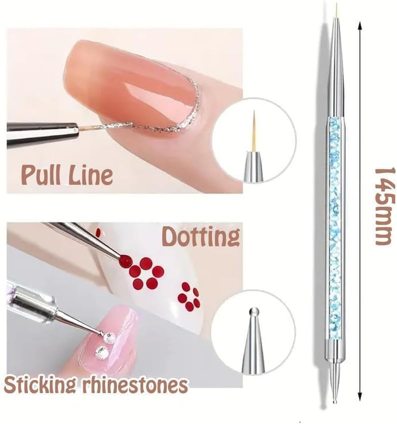 5 PCS Nail Art Brushes,Double Ended Nail Art Liner Brush, Nail Dotting Painting Drawing Pens, Double Ended Dotting Tools Set, Pull Line Painted Pen Nail Dotting Tools Set for DIY Nail Art Designs image number 6