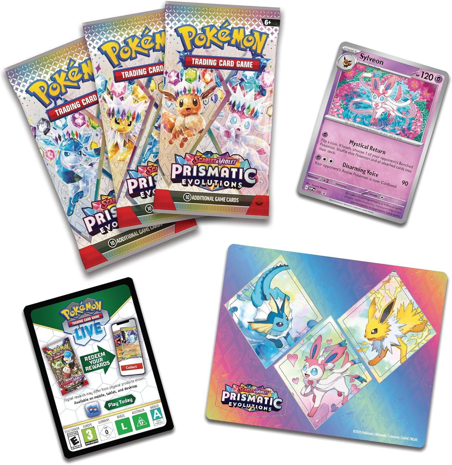 Pok&eacute;mon TCG: Scarlet & Violet&mdash;Prismatic Evolutions Tech Sticker Collection &ndash; Sylveon (1 Foil Promo Card & 3 Booster Packs)