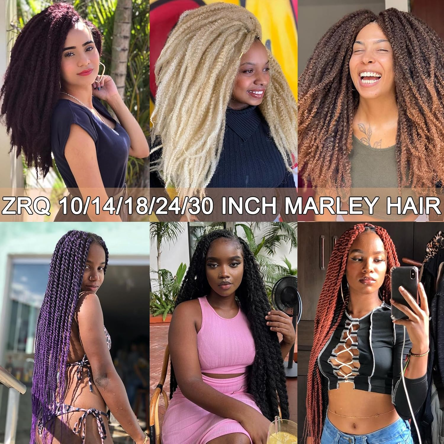 ZRQ Marley Twists Braiding Hair 24" 27 Afro Kinky Marley Hair Crochet Braids 8 Packs Synthetic Twist Crochet Hair for Curls (24", 27#)