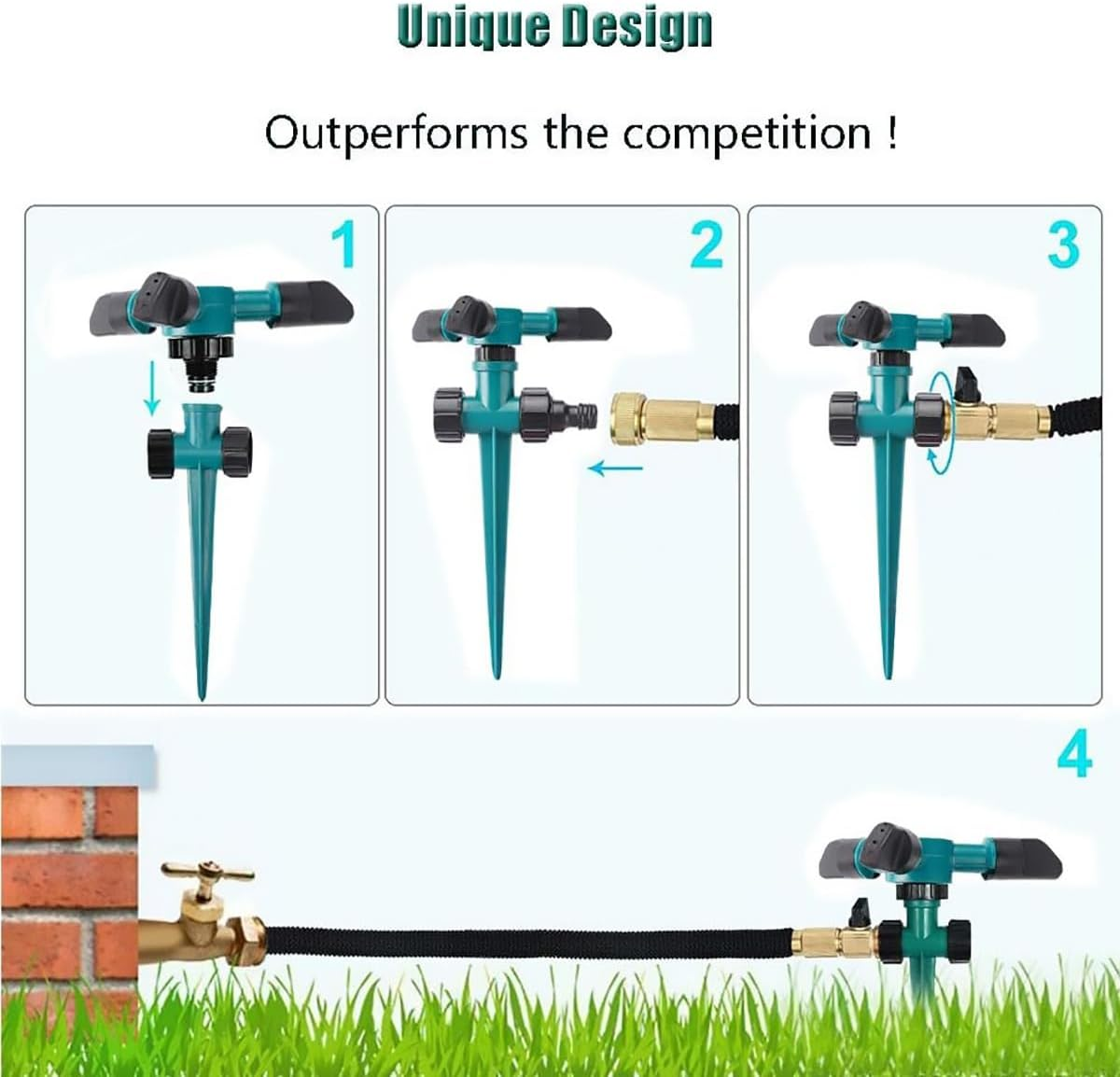 AIMALL Automatic Rotating Garden Sprinkler with 360&deg; Adjustable Nozzles &ndash; Spike Lawn Sprayer in 1/2/3 Arm Styles for Vegetable Beds, Yards & Tandem Watering Systems image number 4