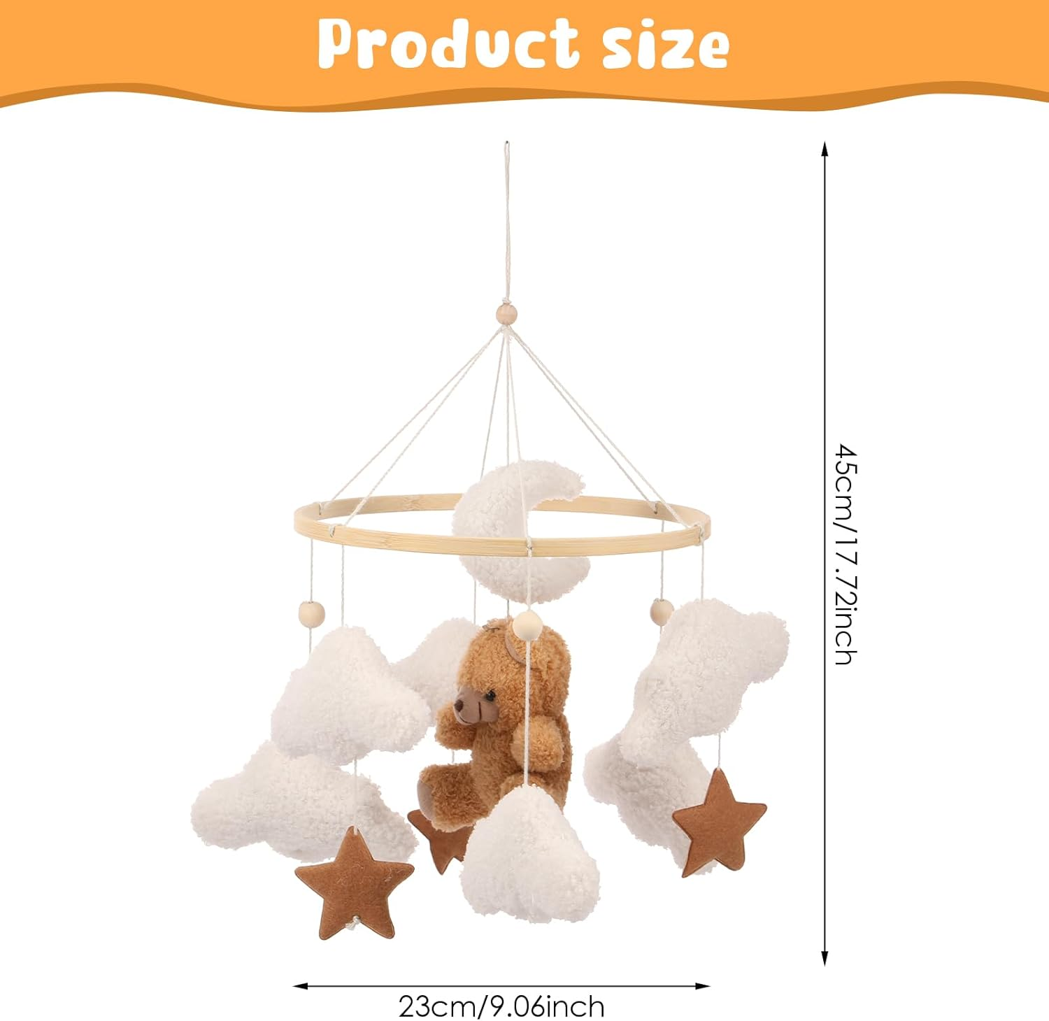 Baby Crib Mobile for Boys Girls Bassinet Soft Plush and Wood Nursery Mobile Cute Baby Bed Bell Charming Nursery Decor for Infant Newborn (Brown) - Pink image number 4
