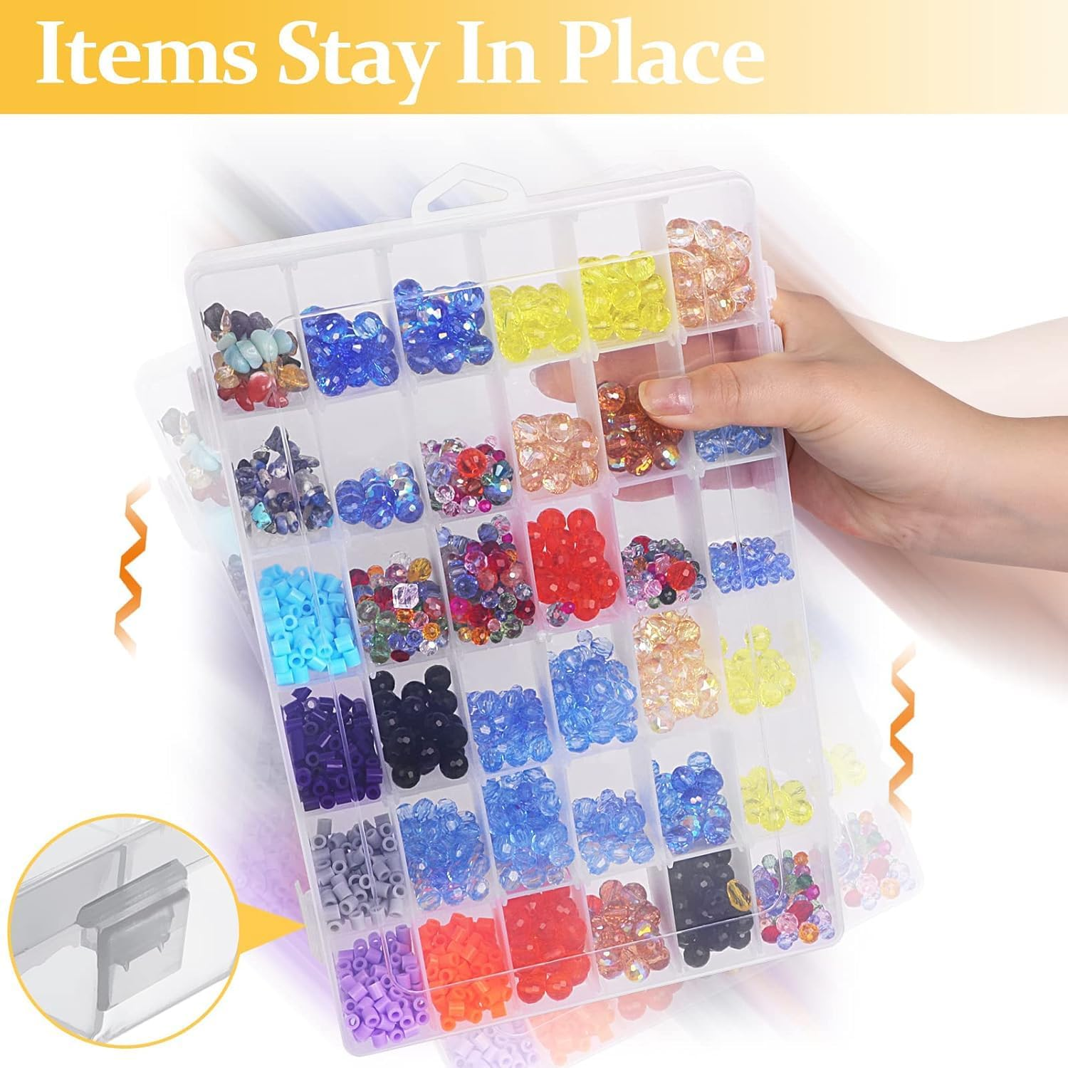 3 Pack 36-Grid Clear Plastic Storage Box Organizer with Adjustable Dividers, Craft Storage Container for Beads, Nail Art, DIY, Jewelry, Fishing Tackle and Small Parts image number 5