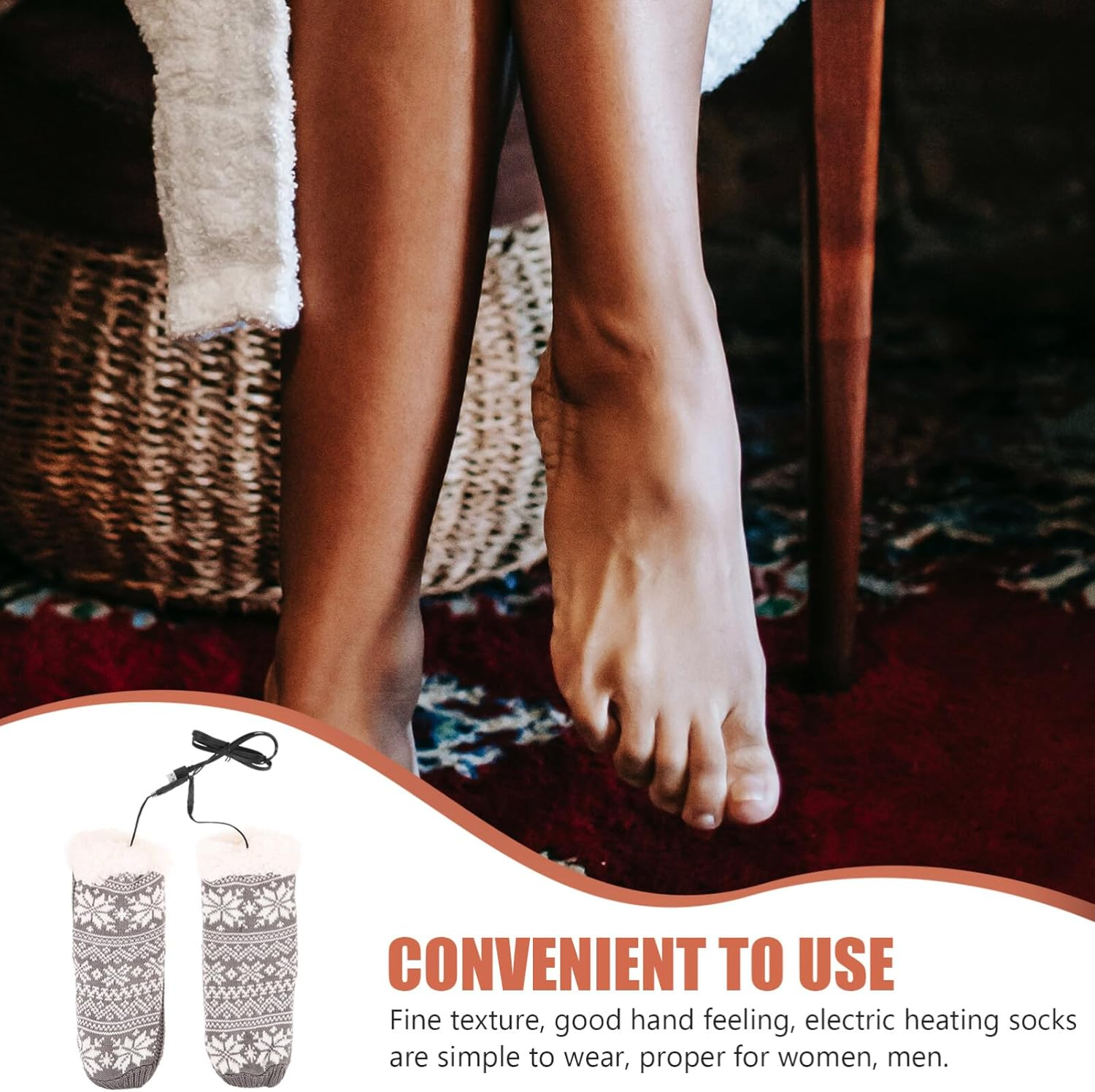 LIFKOME 1 Pair Heated Socks, USB Rechargeable Socks Foot Warmer Socks Plush Thermal Slippers Socks for Cold Weather Outdoor Work Sports Camping Skiing Fishing image number 2