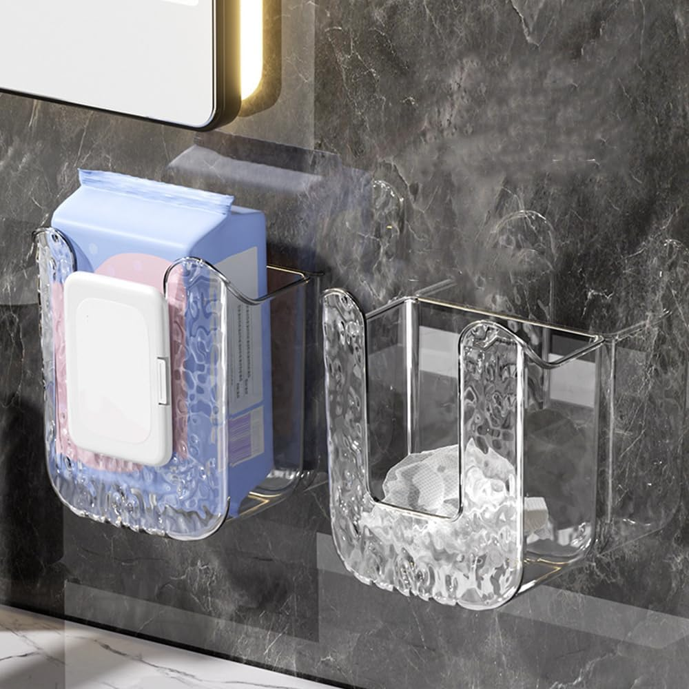 1PCS Kitchen Wipes Storage Box Wall Mount,Wipes Wall Holder,Refillable Wipes Container, Tissue Wipes Wall Holder for Bathroom Kitchen, Toilet Bathroom Wipes Holder (White)