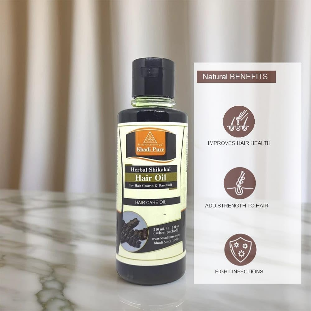 Khadi Pure Herbal Shikakai Hair Oil, 210 Ml (Pack of 2) image number 3