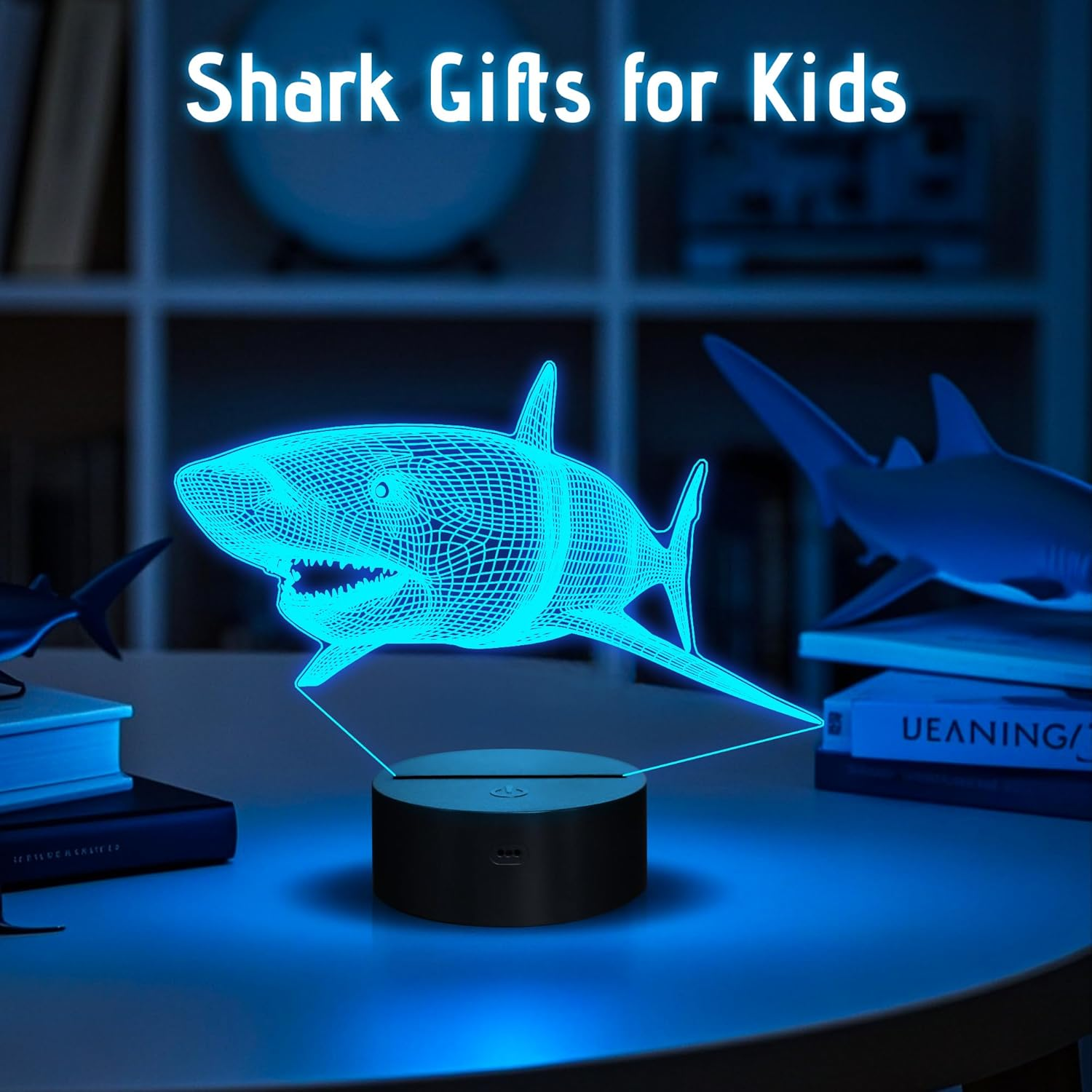 3D Shark Lamps Ocean Animal 3D Illusion Nightlights Led Timer Desk Dimmable Table Shark16 Color Changing Lights with Remote Control for Kids Boys Girls Children Holiday Birthday Xmas Gift image number 6