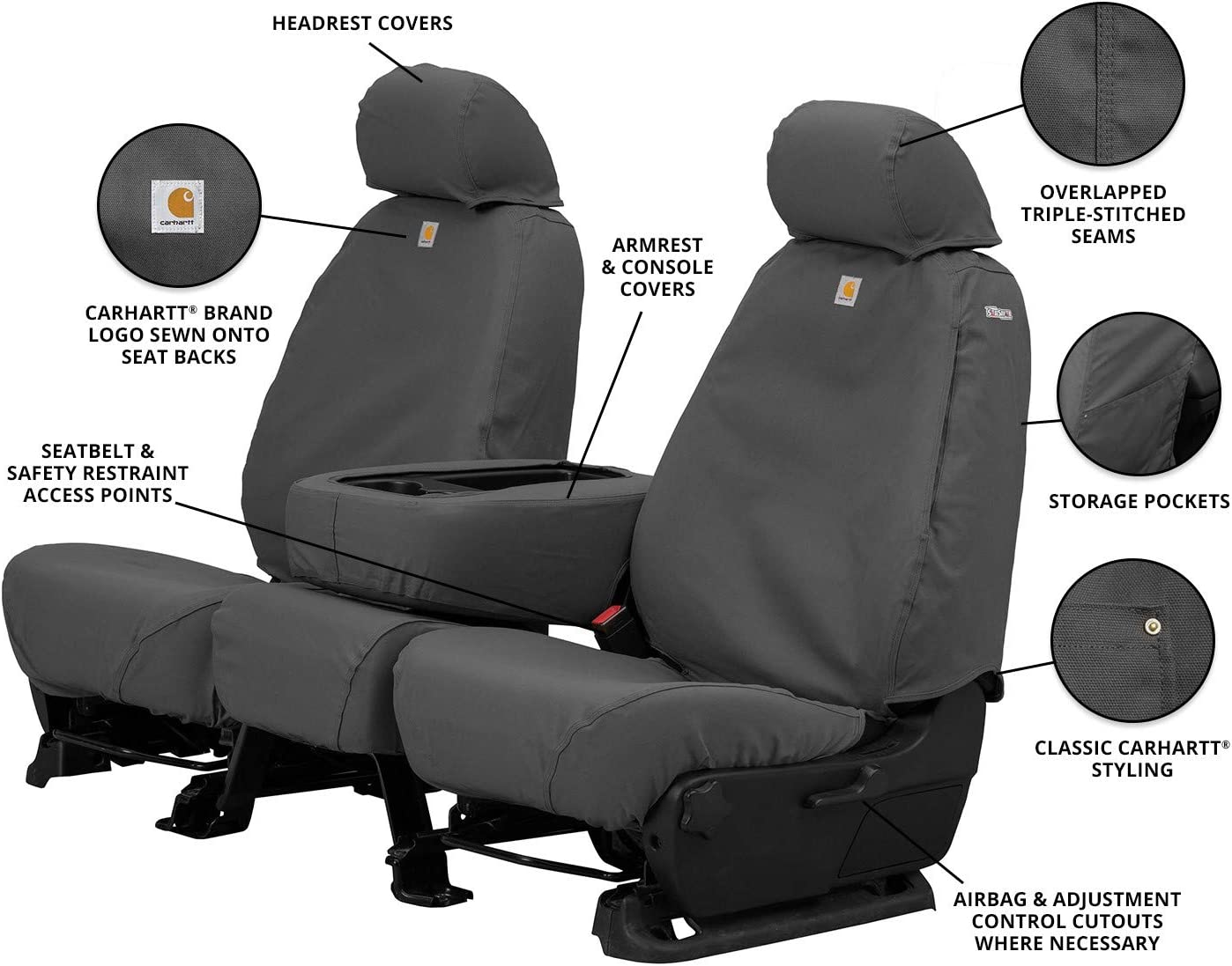 Covercraft Carhartt Seatsaver Second Row Custom Fit Seat Cover for Select Chevrolet/Gmc Models - Duck Weave (Gravel) image number 4