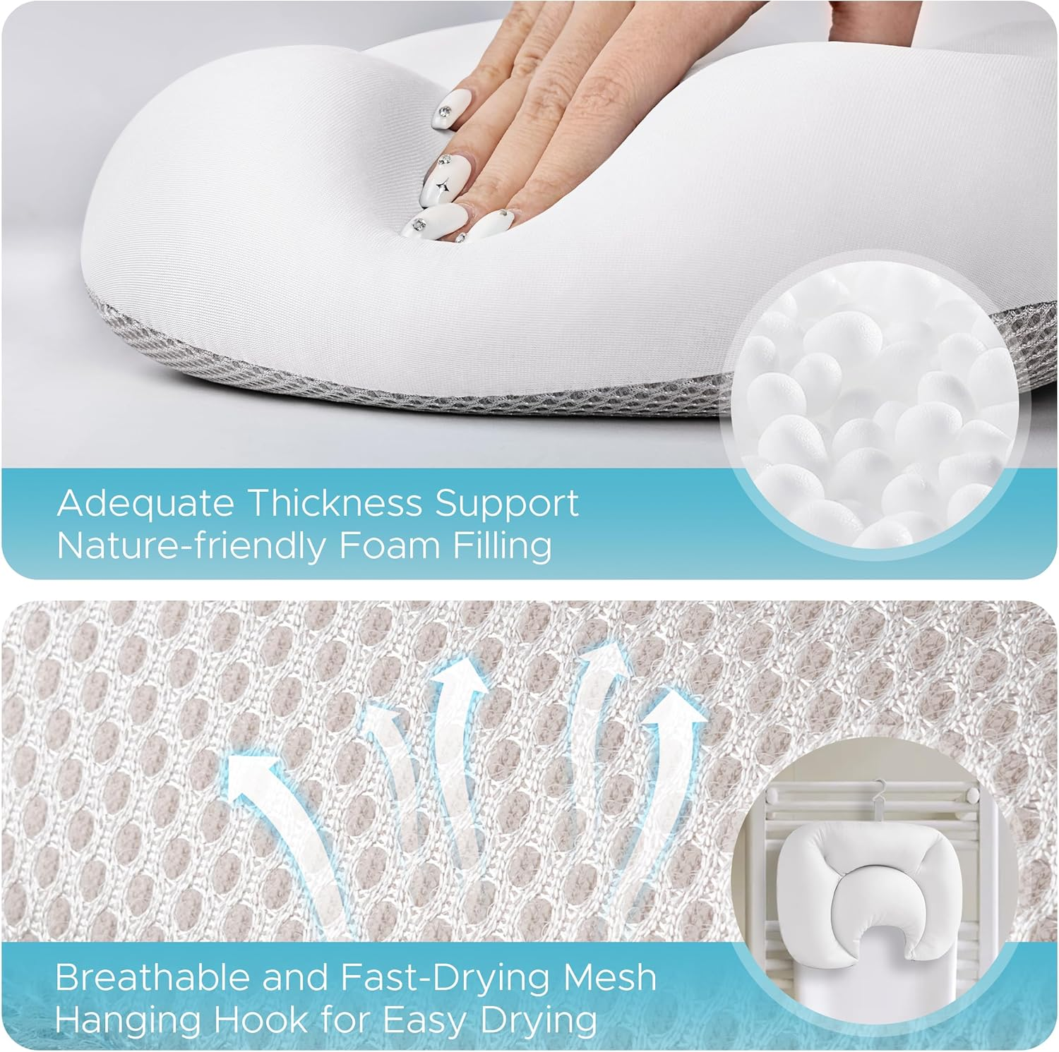 Sunlit Ultra Soft Bath Pillow for Tub, Bathtub Pillows for Head and Neck Support, Home Spa Pillows with Strong Suction Cups, Bubble Bath Accessories for Women, Relaxing Bath Products - White image number 4