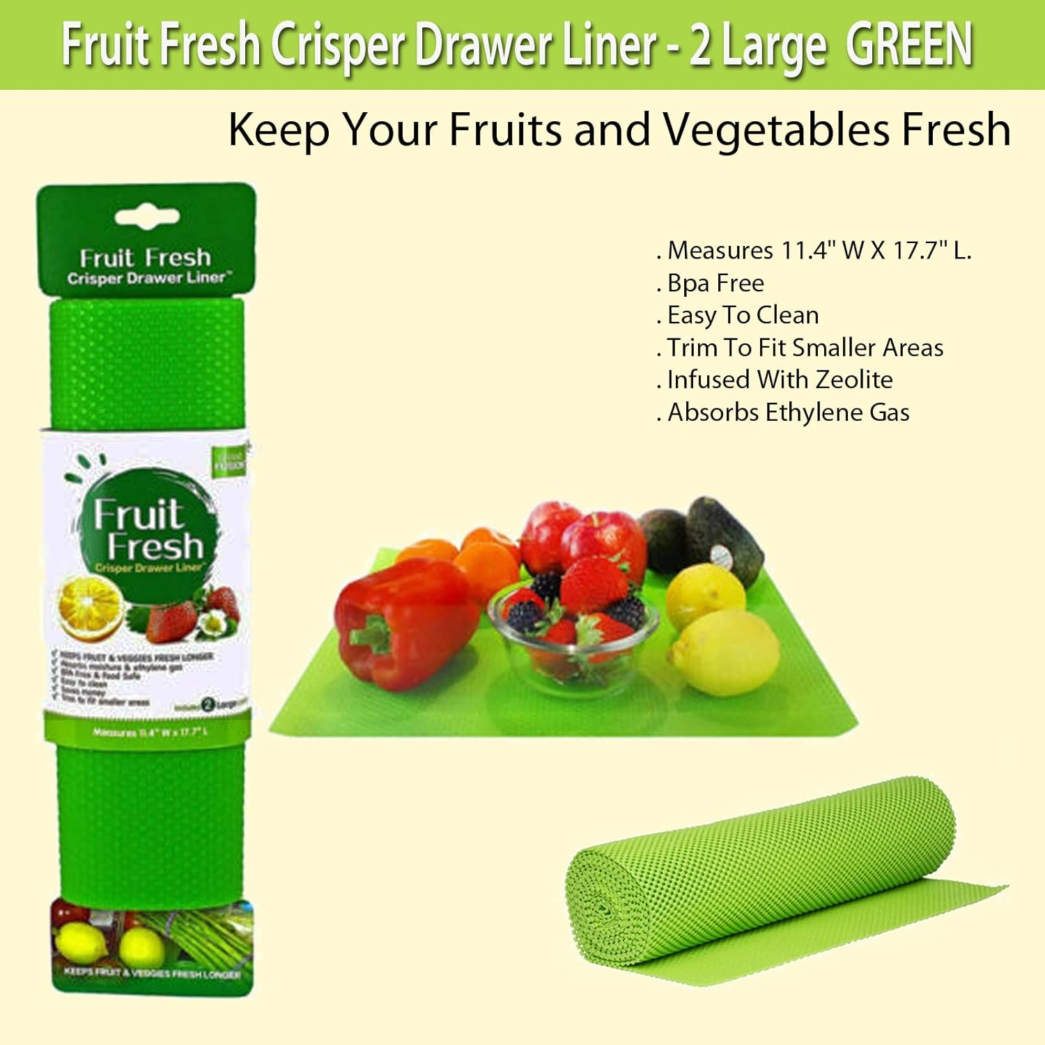 Keep Fruit Fresh Crisper Drawer Green Liners - 2 Large image number 2