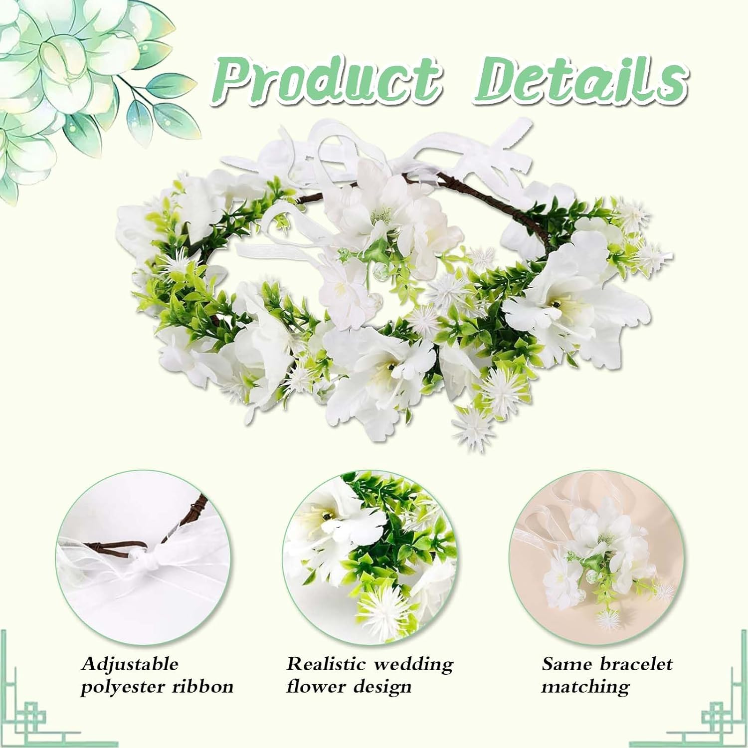 Exquisite Flower Wreath Headpiece - Perfect Addition for Bridal & Wedding, Dried Flowers Headband Style Hair Accessories image number 5