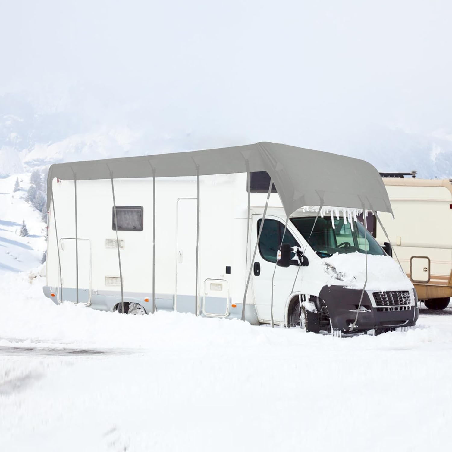 Waterproof Caravan Cover, 210D Oxford Cloth Caravan Protective Roof Cover, 3X10/11/12/13 Meters Silver Coated Lining RV Top Tarpaulin for Trailer (3X10M) image number 6
