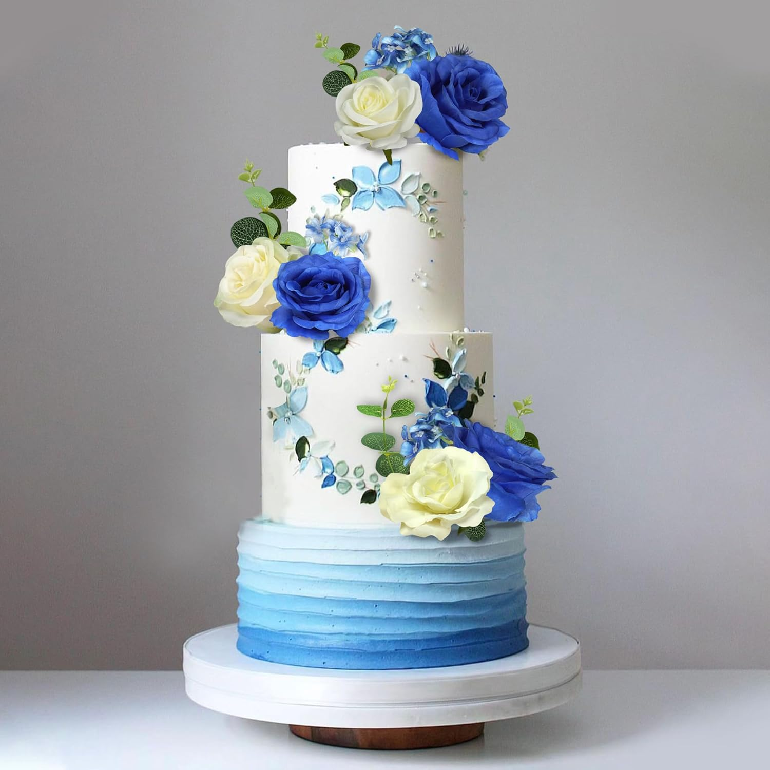 DRWATE Flower Cake Toppers Boho Cake Toppers Artificial Blue Rose Eucalyptus Cake Decorations for Girl Women Birthday Baby Shower Wedding Valentine'S Day Celebration Boho Party Supplies (Style 6)