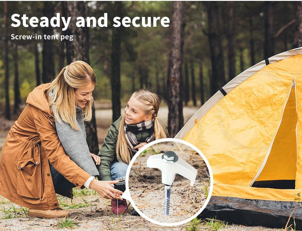 Mountview Tent Pegs Heavy Duty Screw Steel in Ground Camping Outdoor Stakes X15, 15Pcs Tent Stakes with Sotrage Box Case,Adaptor,Peg Puller, Galvanized Steel Tent Pegs for Camping,Garden,Sand,Beach image number 6