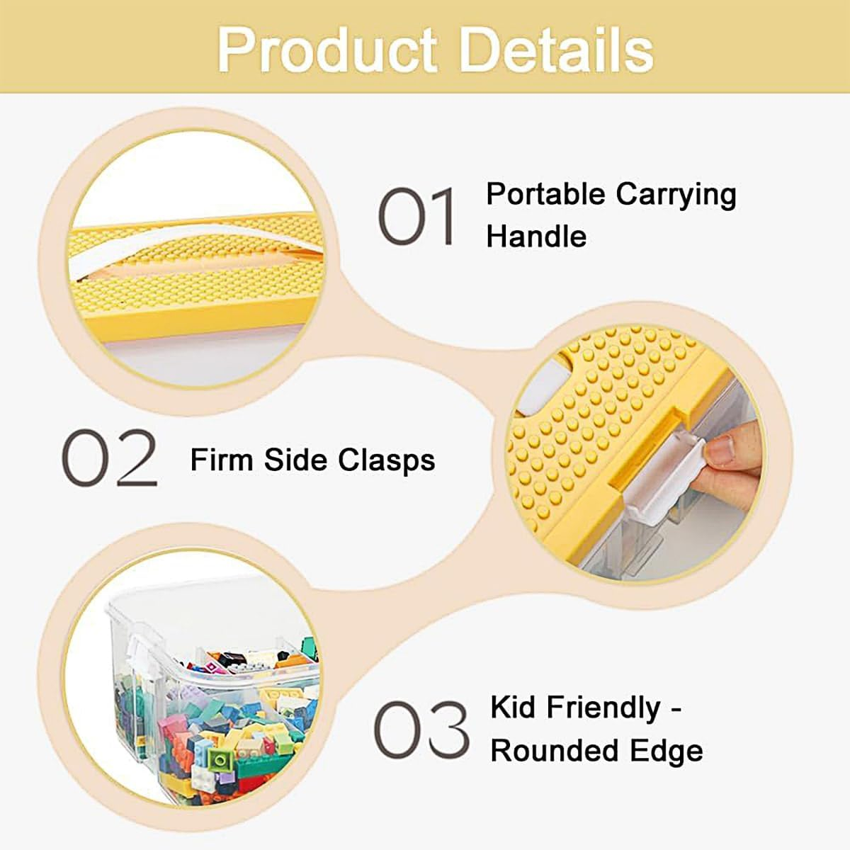 AIMALL Large Capacity Desktop Toy Storage Box with Handle and Dustproof Lid, Stackable Building Blocks Organizer for Kids Parts Sorting 9.05&times;12&times;12.8In Yellow Green - Green image number 3