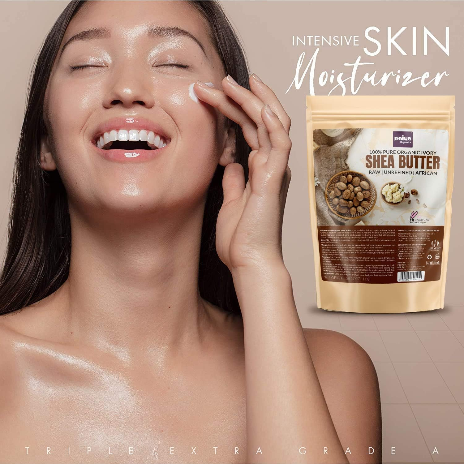 Paiya Organics&reg; 1 Kg Raw Unrefined Organic Shea Butter for Skin Face Hair, PETA Cruelty Free & Vegan, Super Saver Pack image number 6