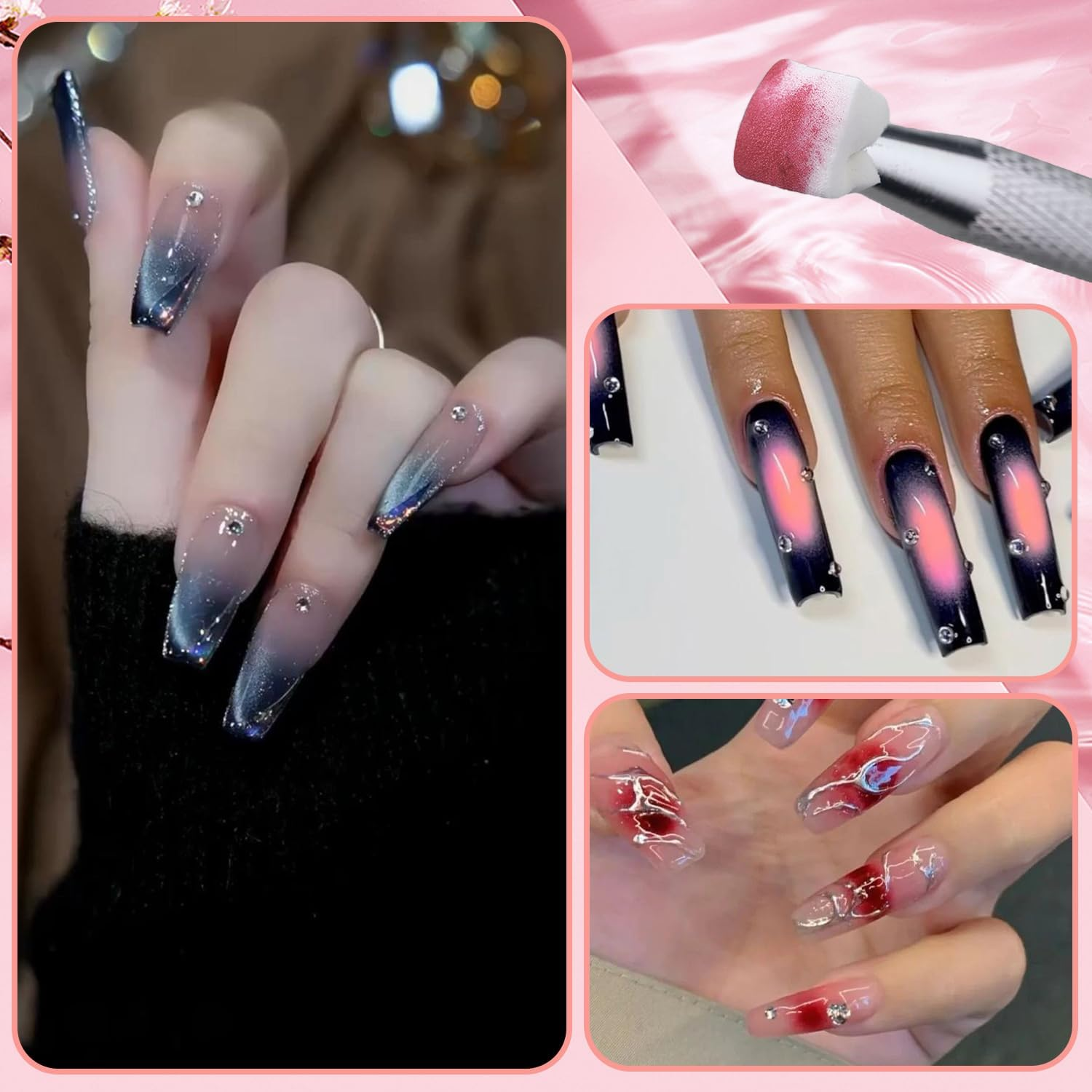 100 Pieces Nail Sponges for Ombre Ombre Nail Brush with Metal Gripper Nail Art Tools Sponge Ombre Nail Tools Nail Art Tools Sponge Brush for Nail Art Design Manicure DIY image number 2