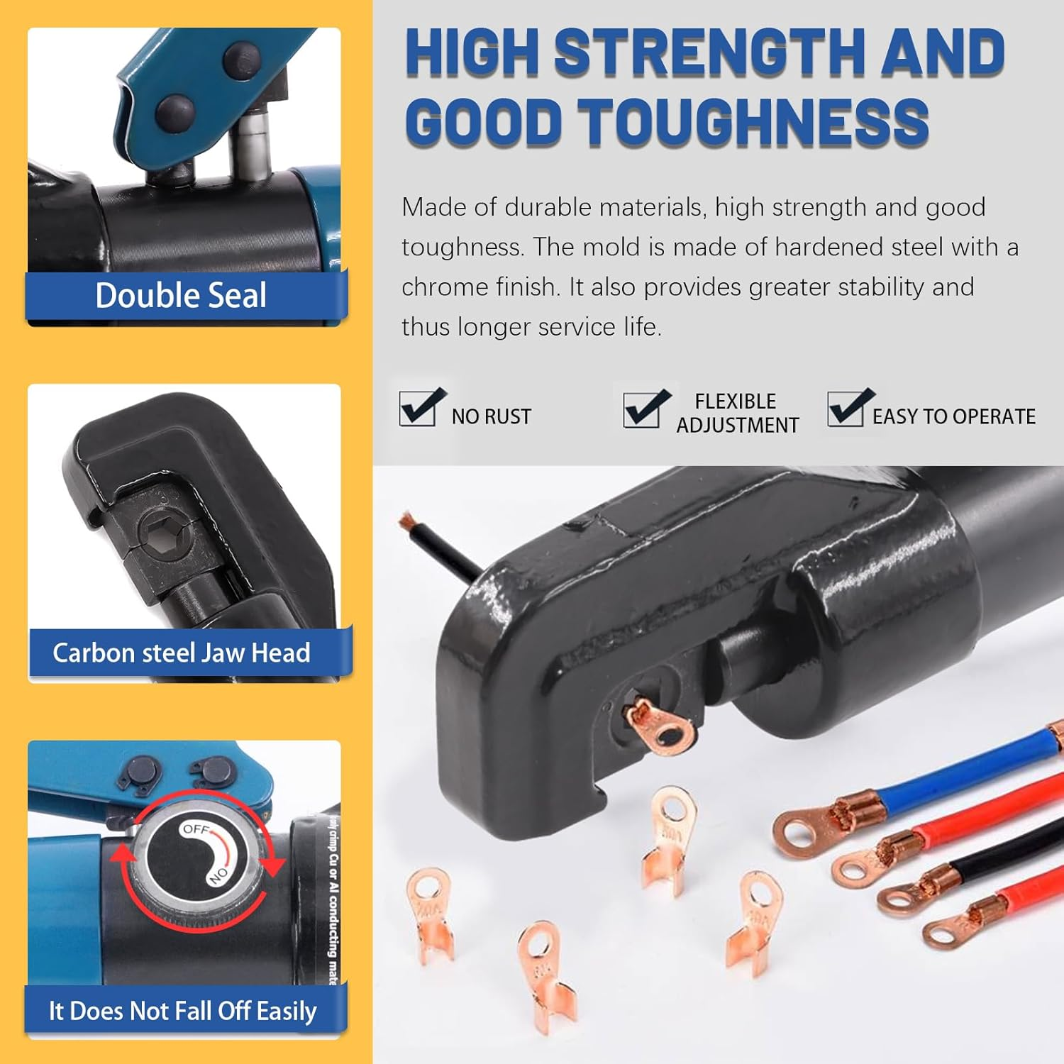Glarks 12Pcs Hydraulic Crimping Tool Kit, 10 Ton Hydraulic Hand Crimper Tool with Wire Cable Cutter, Dies and Gloves Kit for 1/8" to 3/16" Cable, Wire Swaging Tool with Stainless Steel Cable Cutter image number 2