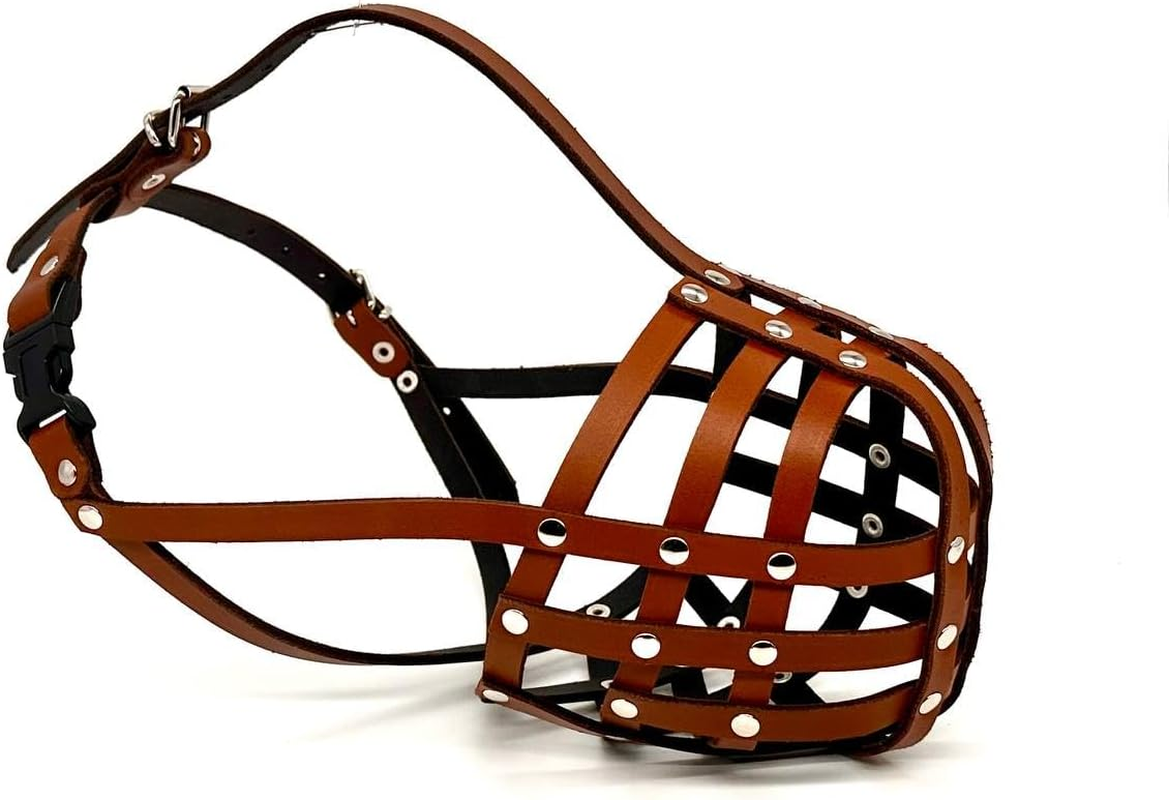 Genuine Leather Dog Muzzle for American Bully, Bully XL and Other Similar Snout (Brown Leather, AB4)