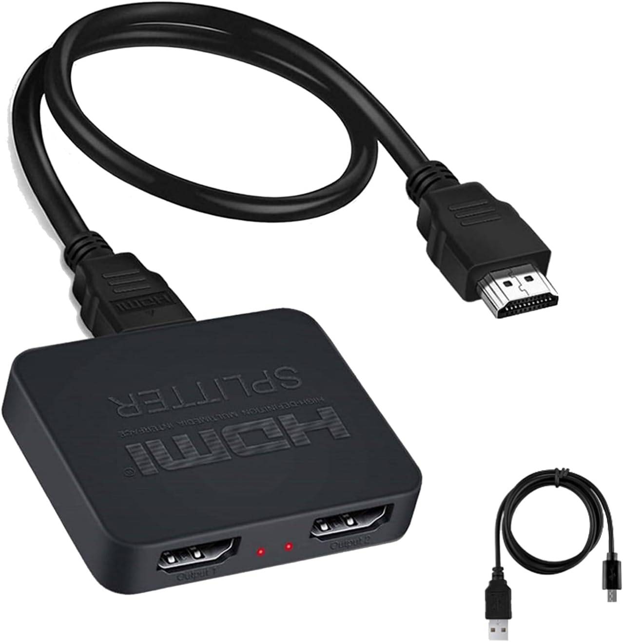 TOOGABBIE 4K HDMI Splitter 1 in 2 Out【With 1.2M HDMI Cable 】 for Dual Monitors Mirror Only, 1X2 HDMI Splitter 1 to 2 Amplifier for Full HD 1080P 3D