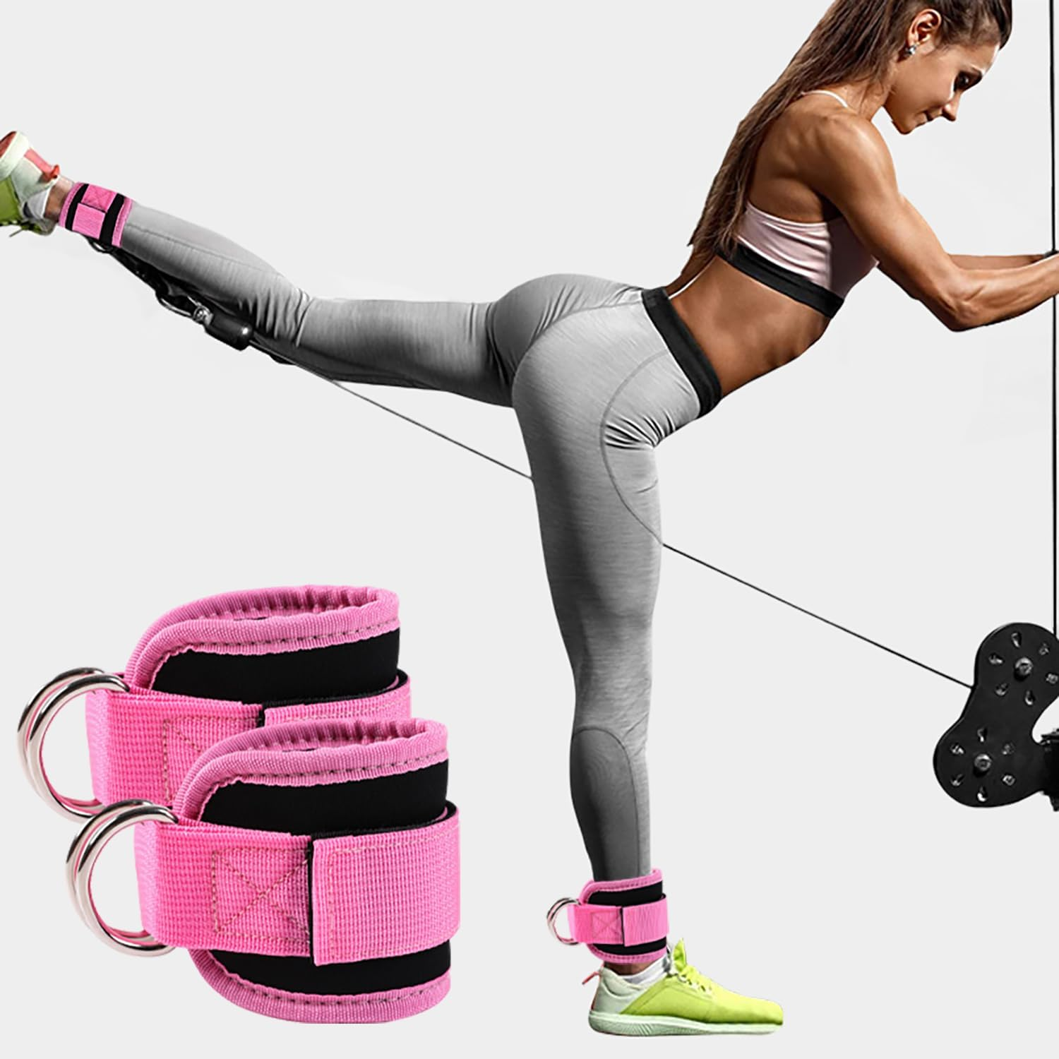 Icovalescent Pack of 2 Foot Straps Cable Pull, Weight Cuffs, Fit Grip Lifting Straps for Fitness, Gym, Workout, Cable Machines, Strength Training Equipment (Pink) image number 2