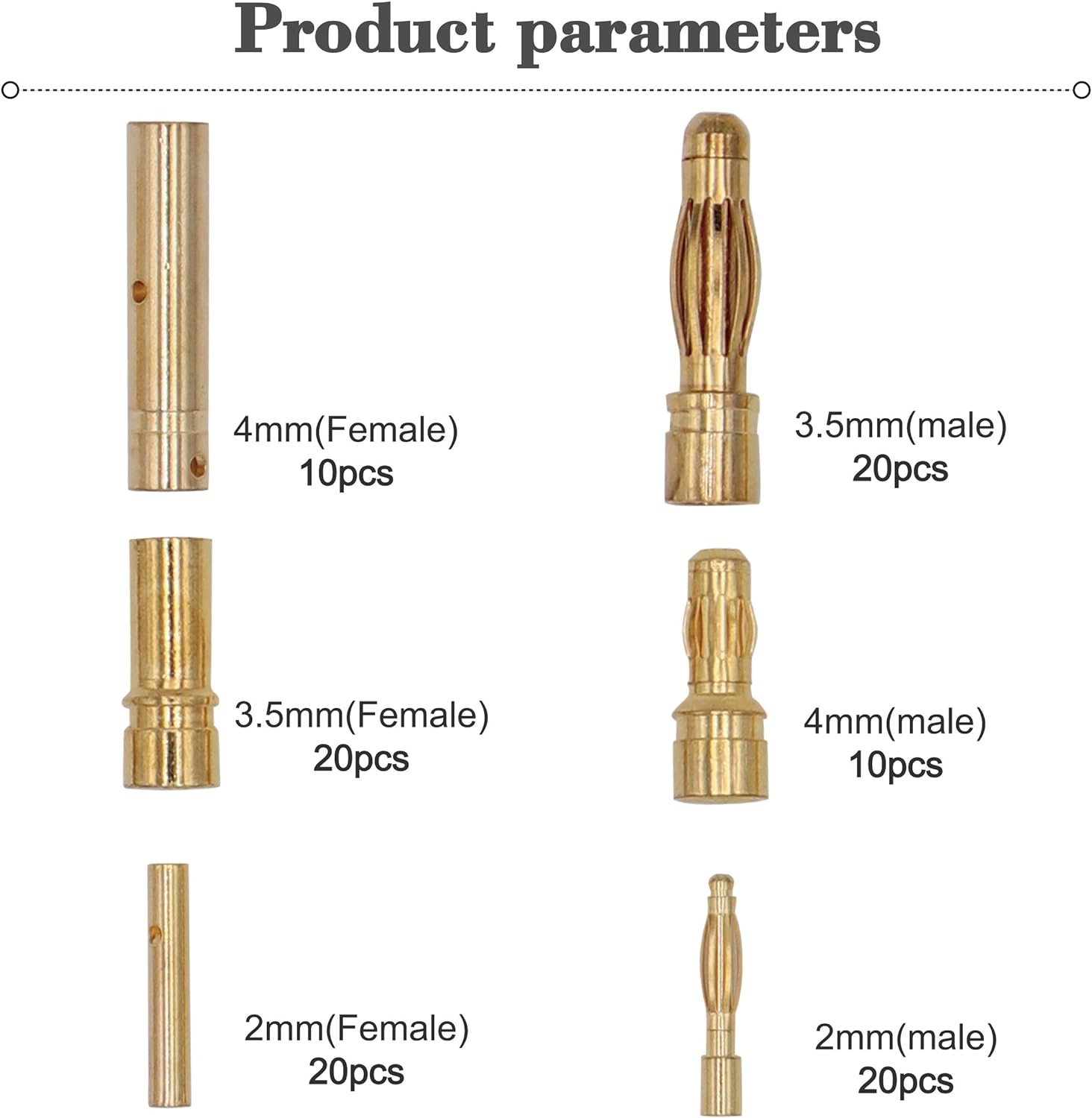 100 PCS 2Mm 3.5Mm 4Mm Female Male Gold Bullet Connector Plug for RC Battery ESC Motor Wire Plug image number 2