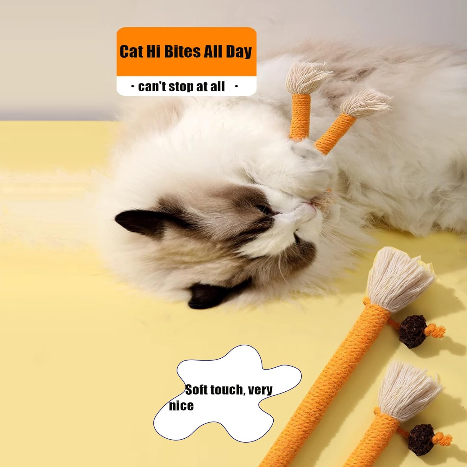 6PCS Catnip Molar Scratch Toys, Self Play Extended Cat Cotton Rope Toys with Silvervine Fruit, Natural Catnip Kittens Cat Chew Toy for Teeth Cleaning, Interactive Cat Dental Stick for Cat Kitty image number 3