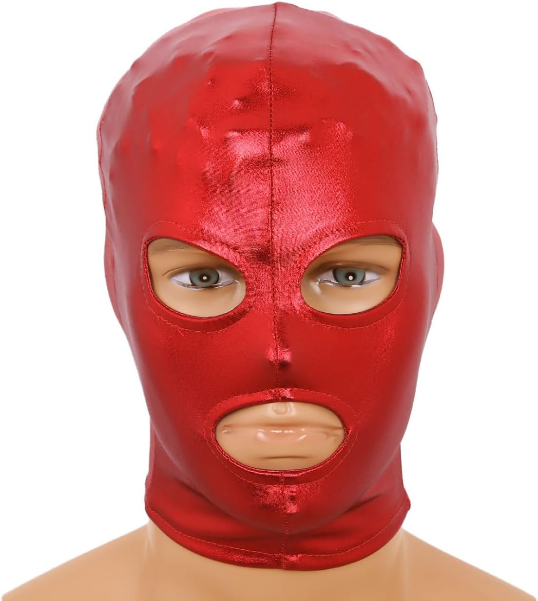 Unisex Adult Headgear Latex Smooth Metal Open Eyes Mouth Full Face Mask Hood Cosplay Clothing image number 6