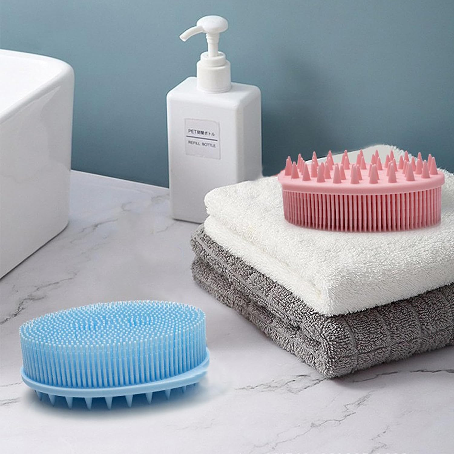 Silicone Body Scrubber, 2PCS Soft Shower Brush, Silicone Loofah with Hook, Bath and Shampoo Massage Hair Brush, Wet and Dry Body Brush for Kids, Women, Men, Adult, Pets image number 3